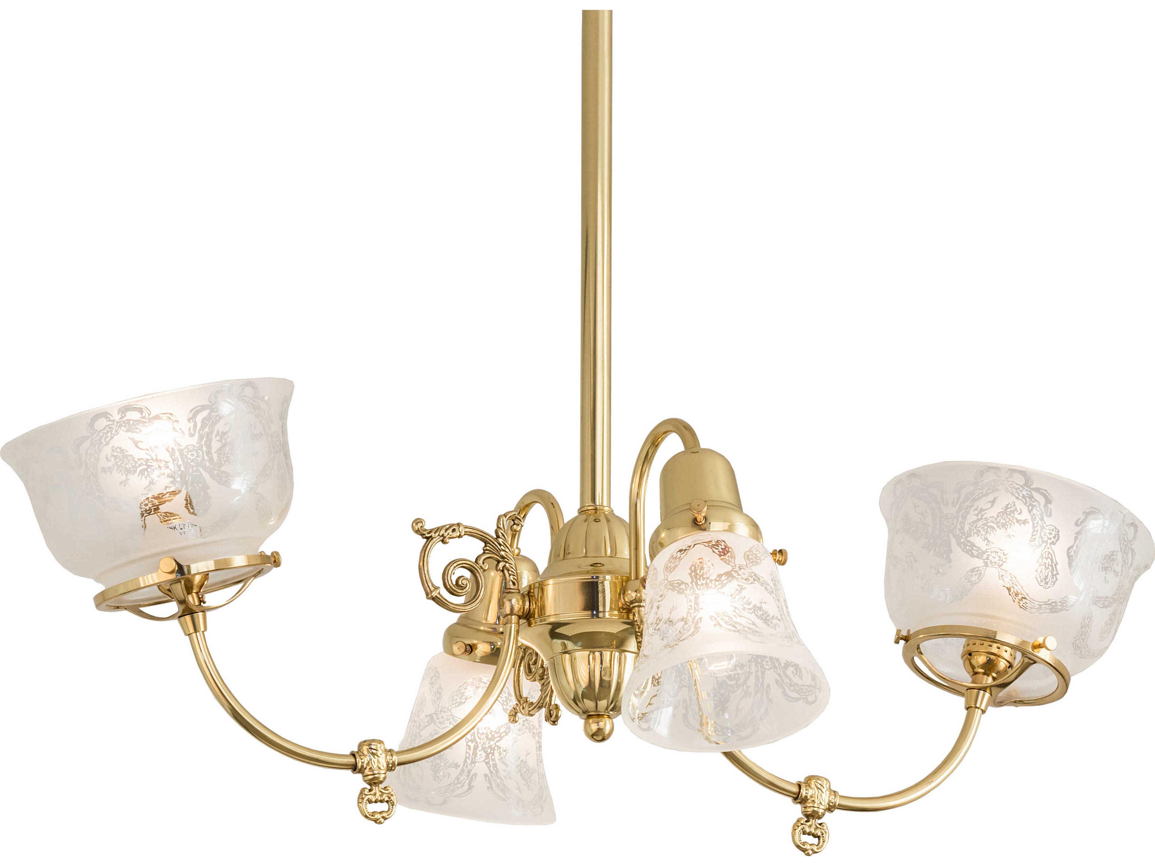 Meyda Revival Gas And Electric 4-Light Polished Brass Glass Chandelier