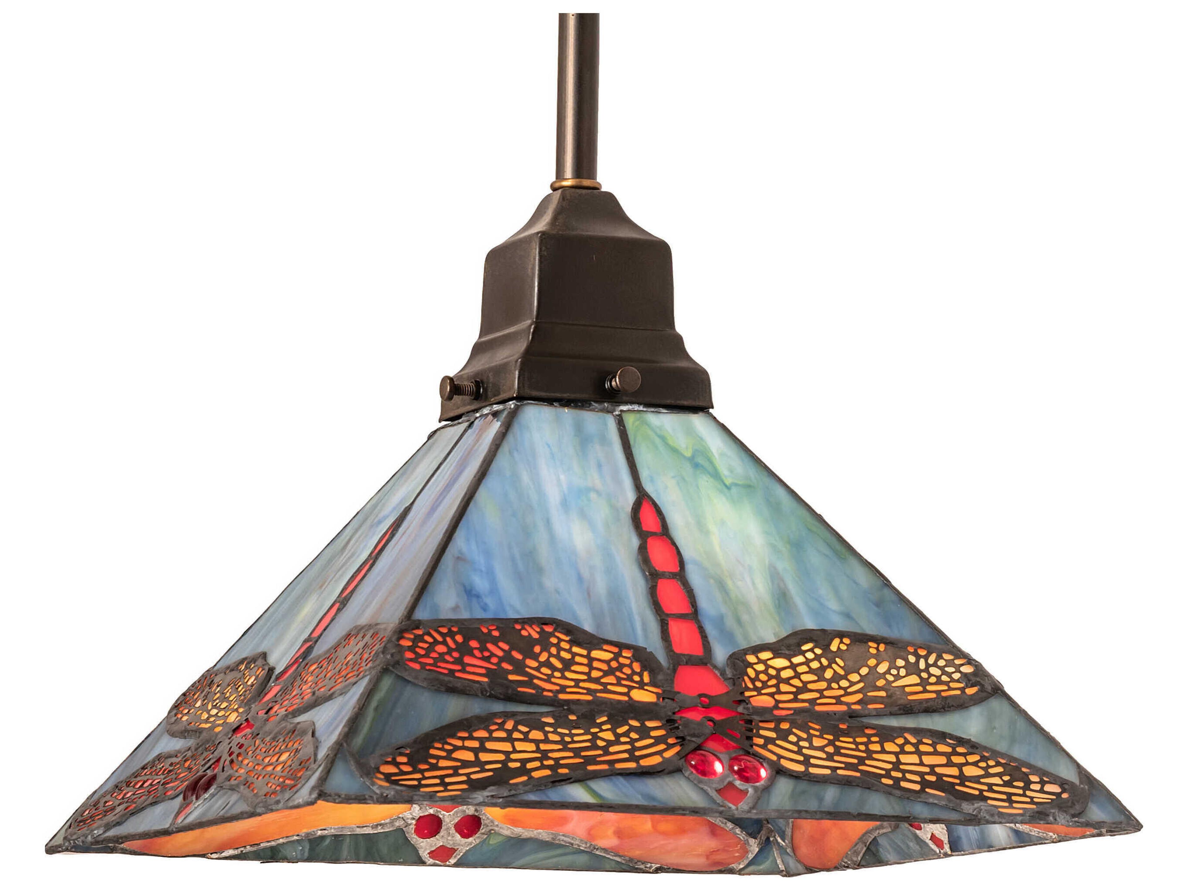 Meyda Prairie Dragonfly 1-Light Antique Copper Glass Tiffany Empire Mini Pendant