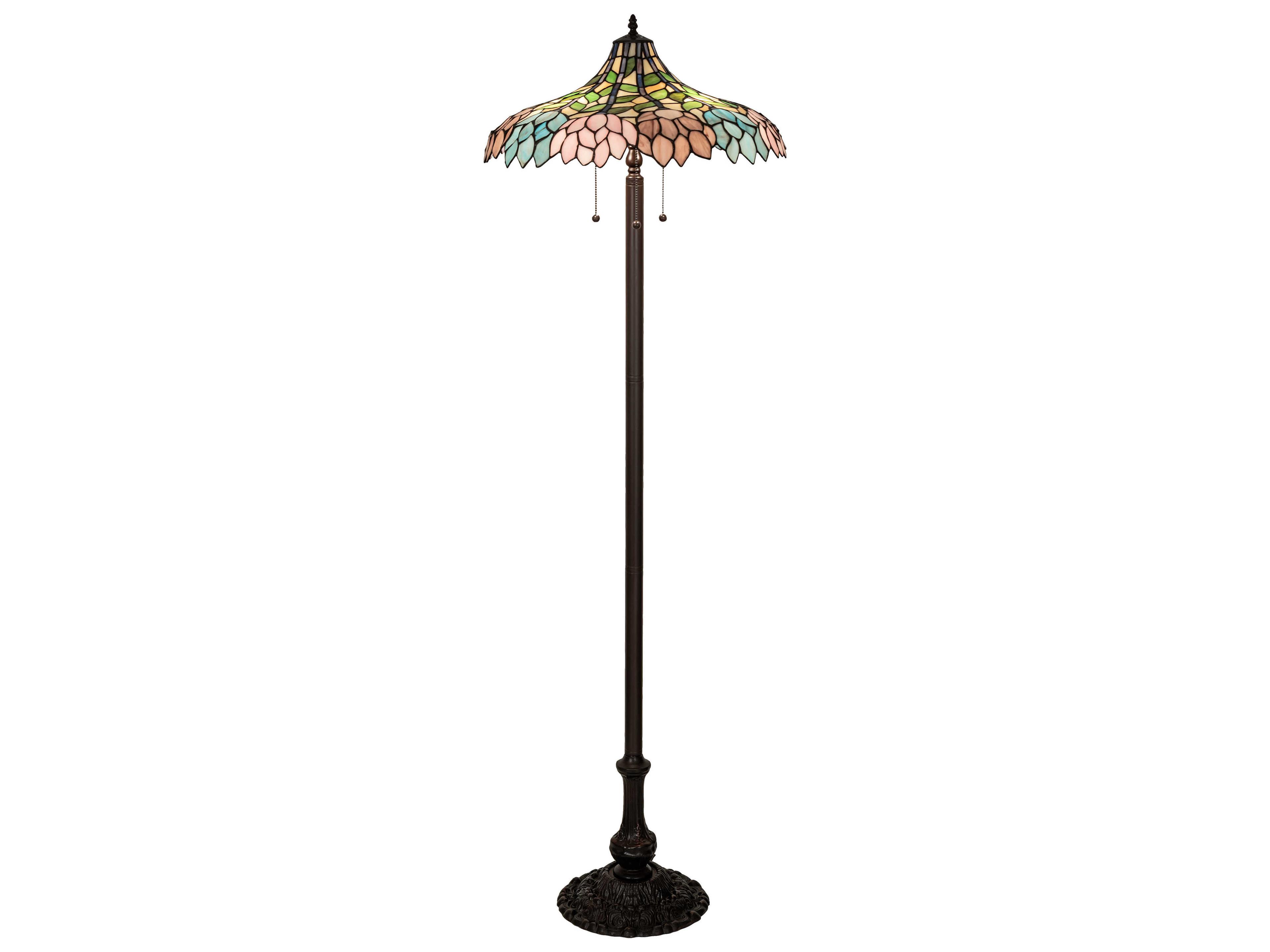 Meyda Wisteria Mahogany Bronze Glass Tiffany Floor Lamp