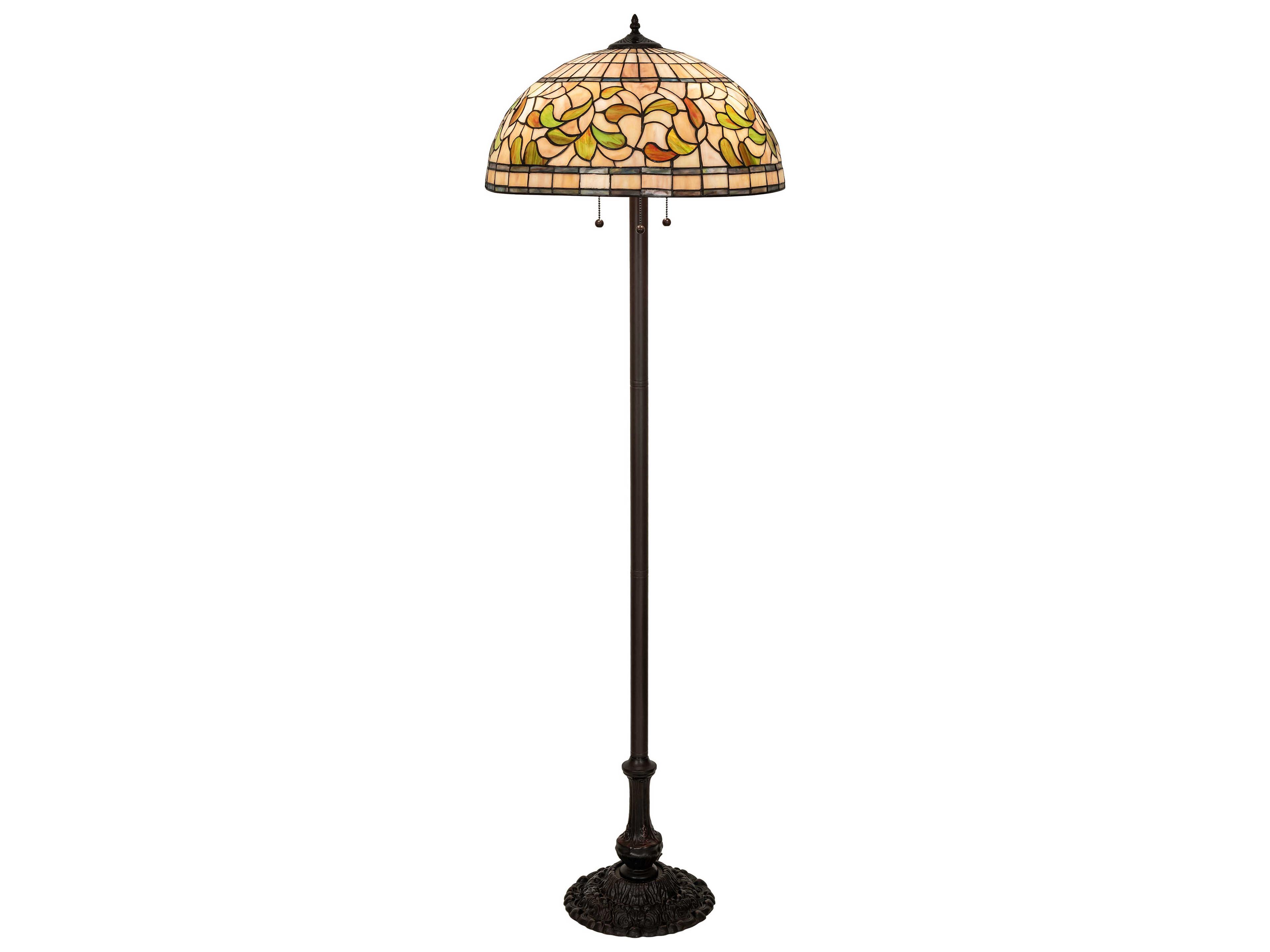Meyda Tiffany Turning Leaf Mahogany Bronze Glass Floor Lamp