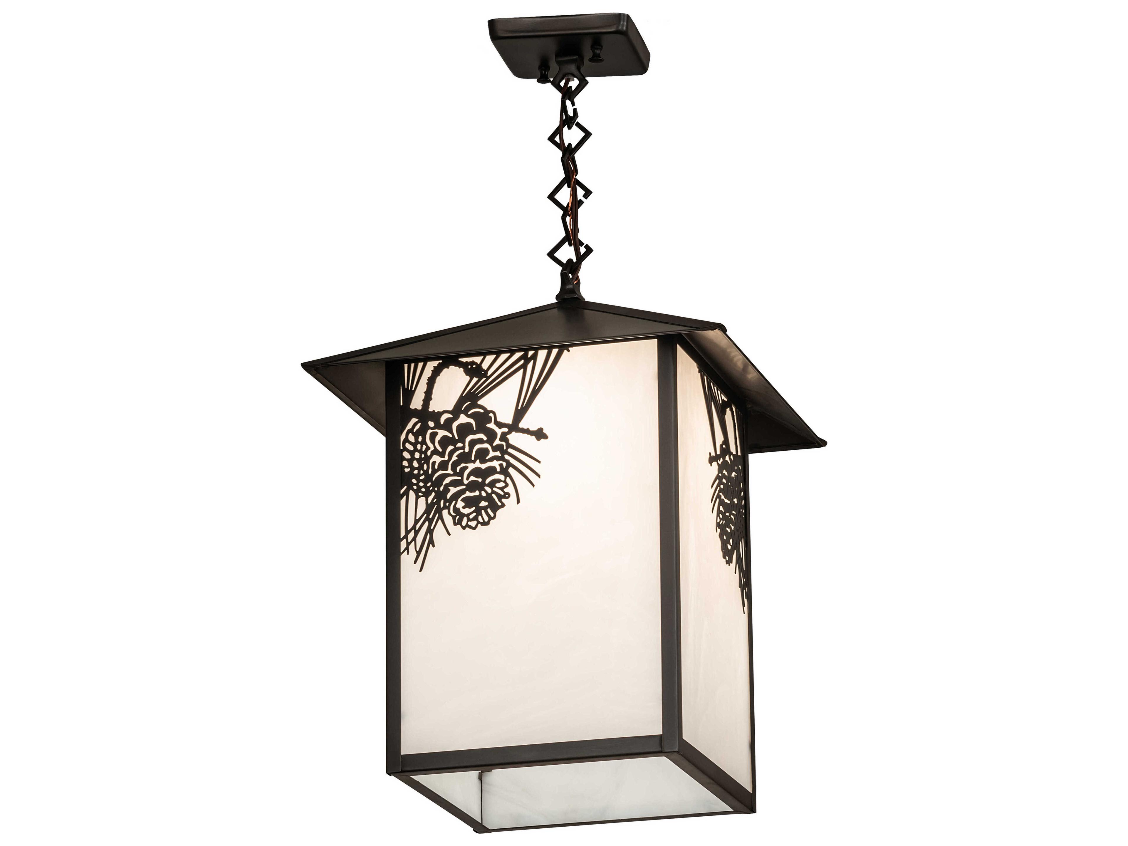 Meyda Seneca Winter Pine 1-Light Craftsman Brown Glass Lantern Pendant