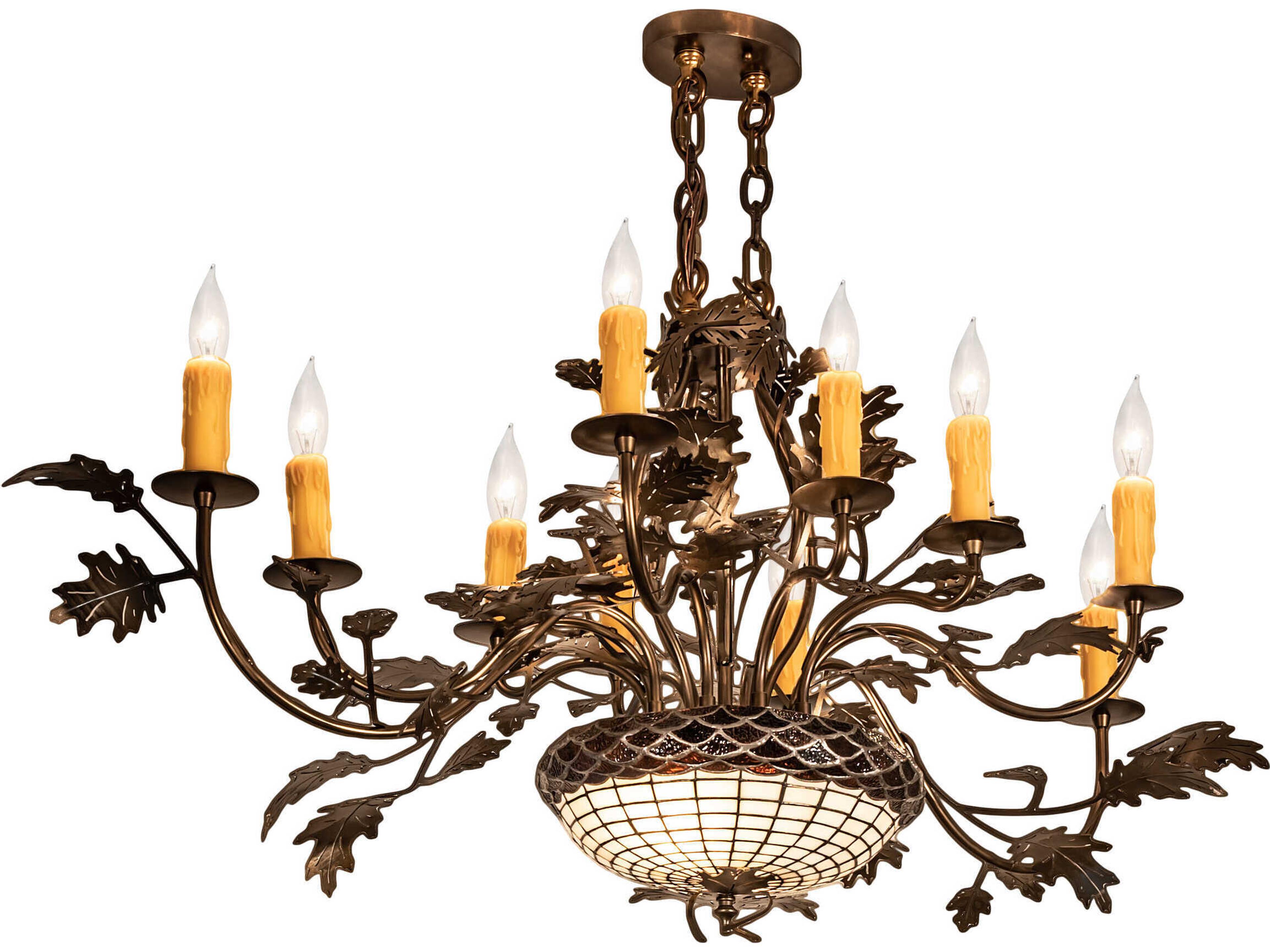 Meyda Greenbriar Oak 10 2-Light Antique Copper Glass Island Pendant