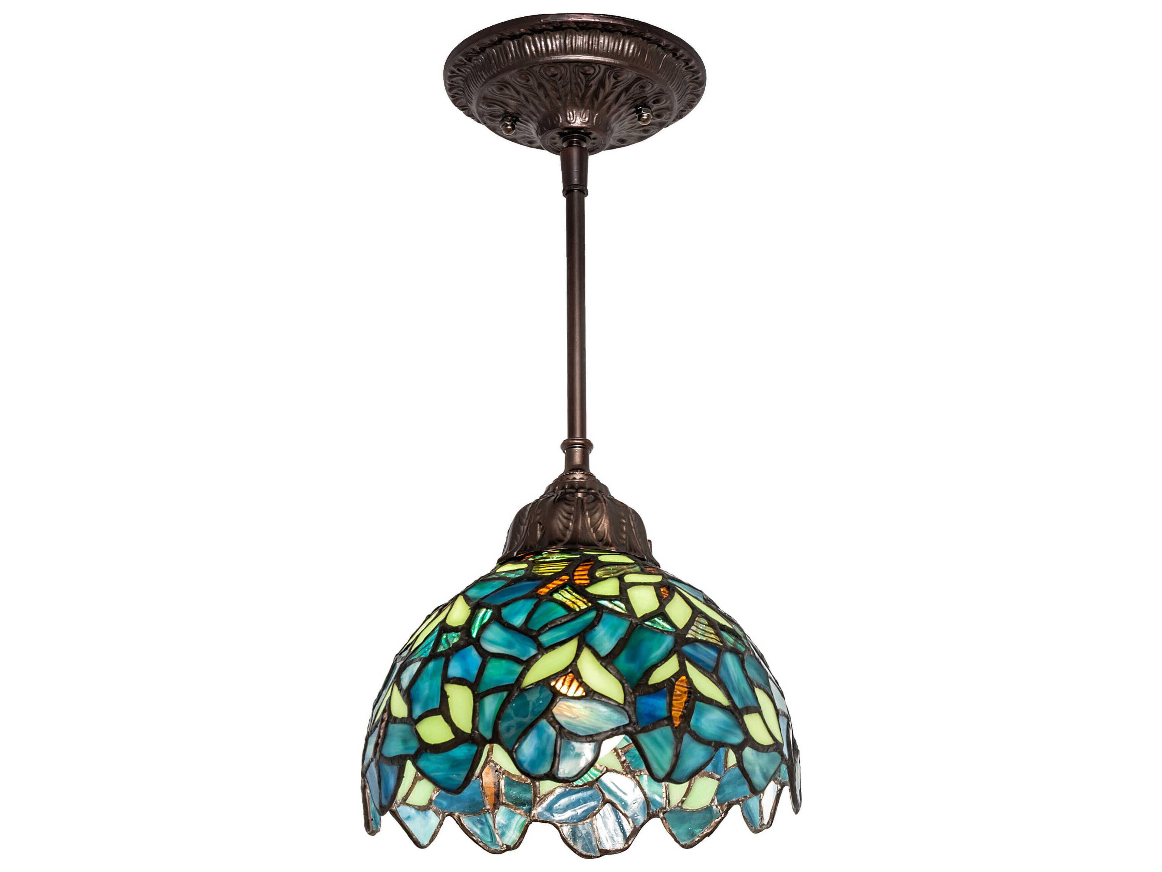Meyda Nightfall Wisteria 1-Light Steel Glass Tiffany Dome Mini Pendant