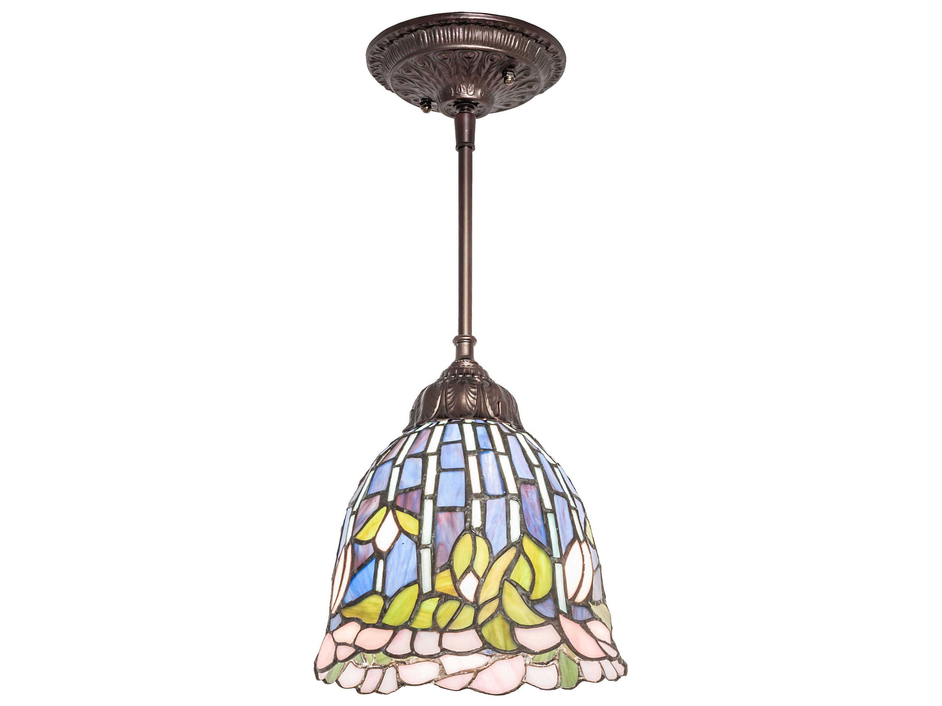 Meyda Flowering Lotus 1-Light Steel Glass Tiffany Bell Mini Pendant