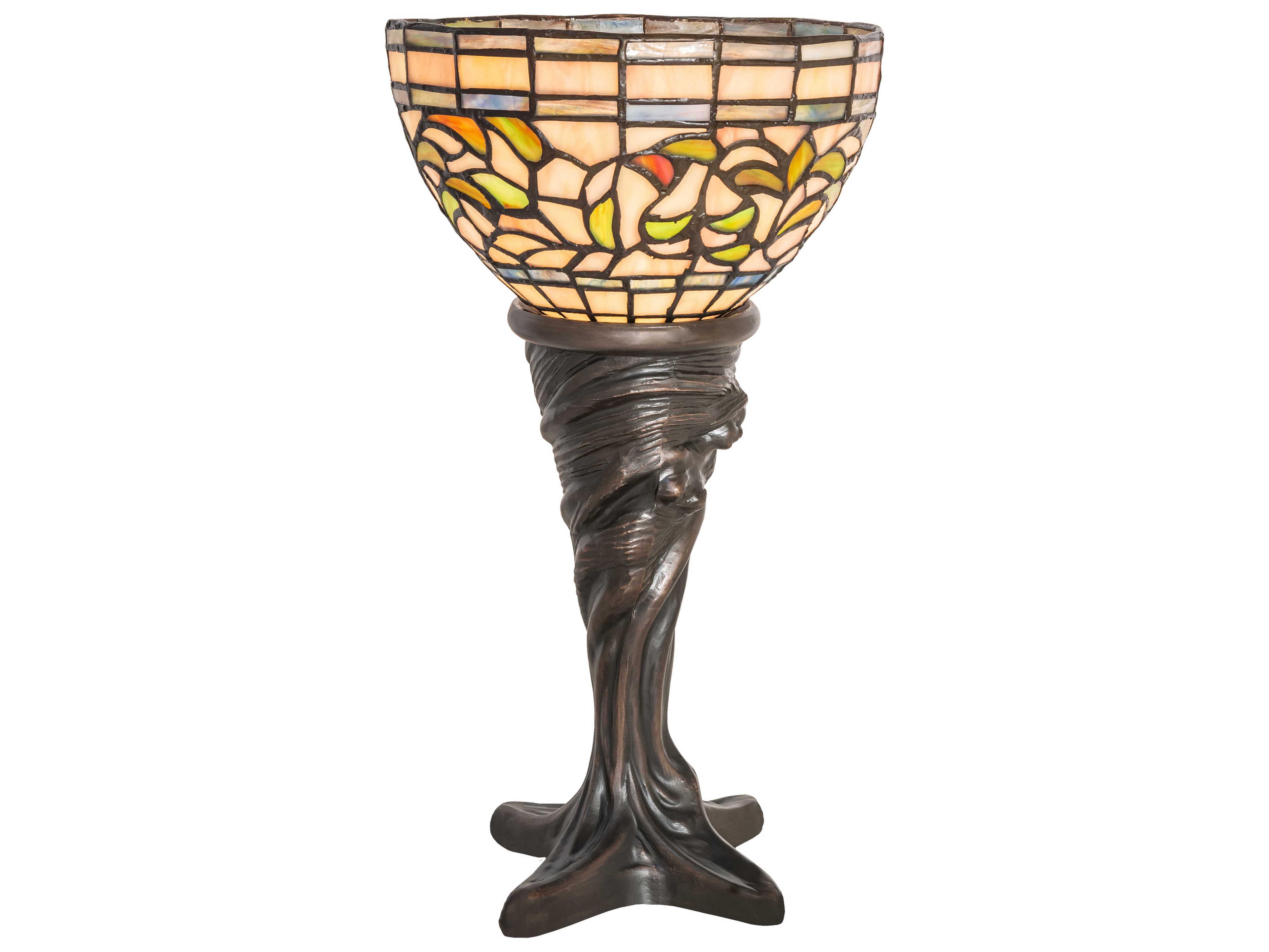 Meyda Tiffany Turning Leaf Mahogany Bronze Glass Table Lamp