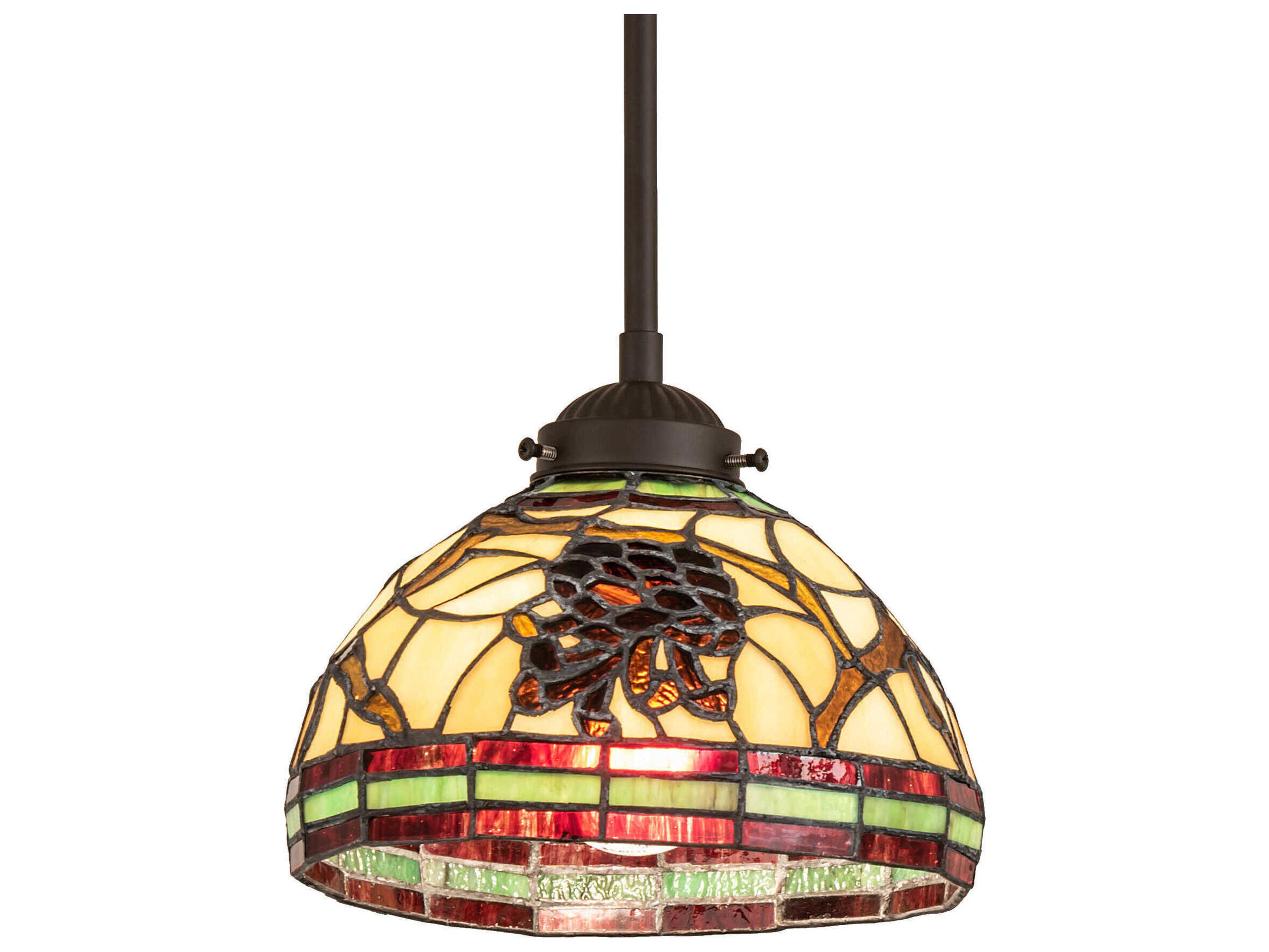 Meyda Pinecone 1-Light Oil Rubbed Bronze Glass Tiffany Dome Mini Pendant