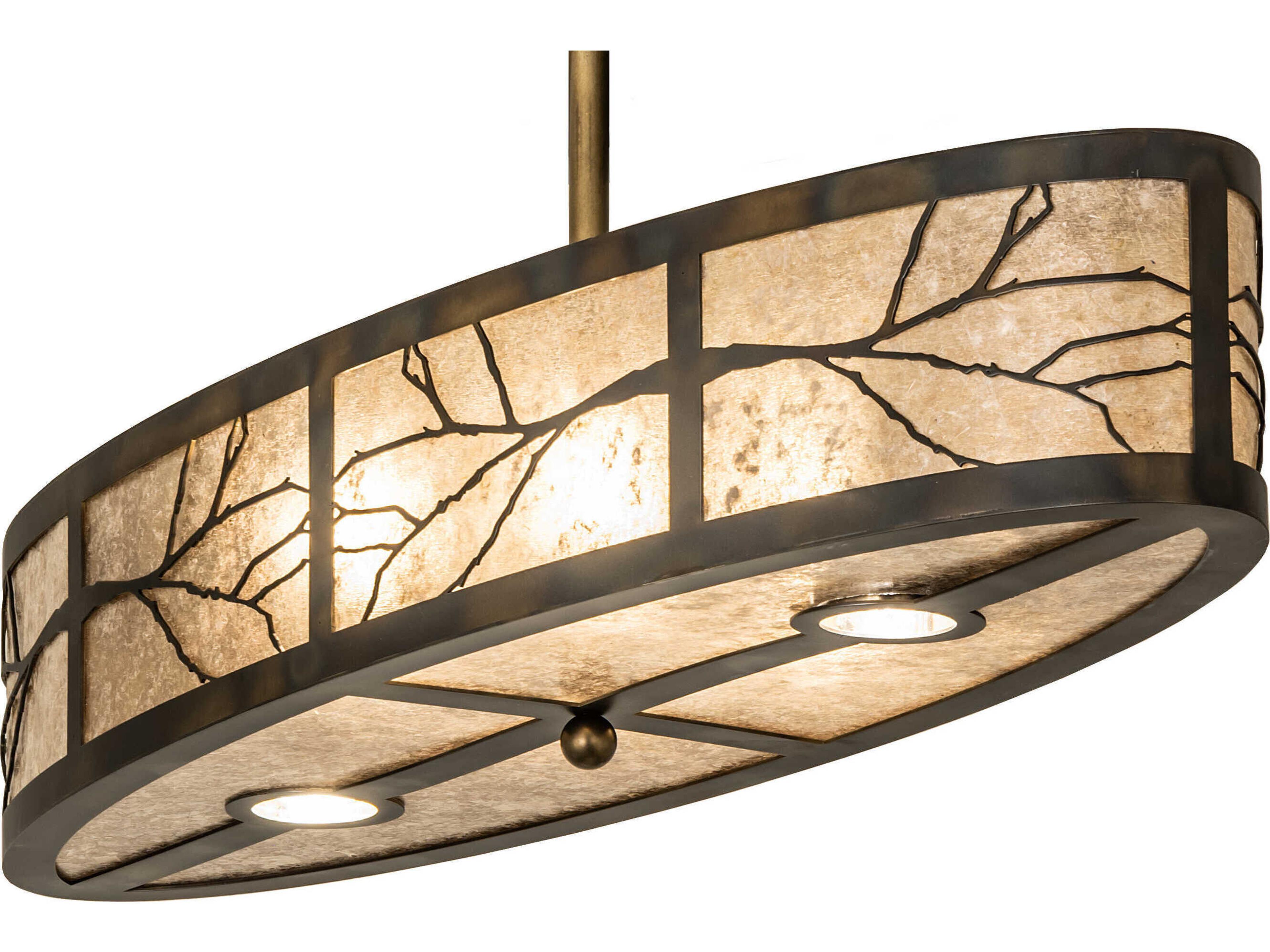 Meyda Branches 4 2-Light Antique Copper Glass Island Pendant