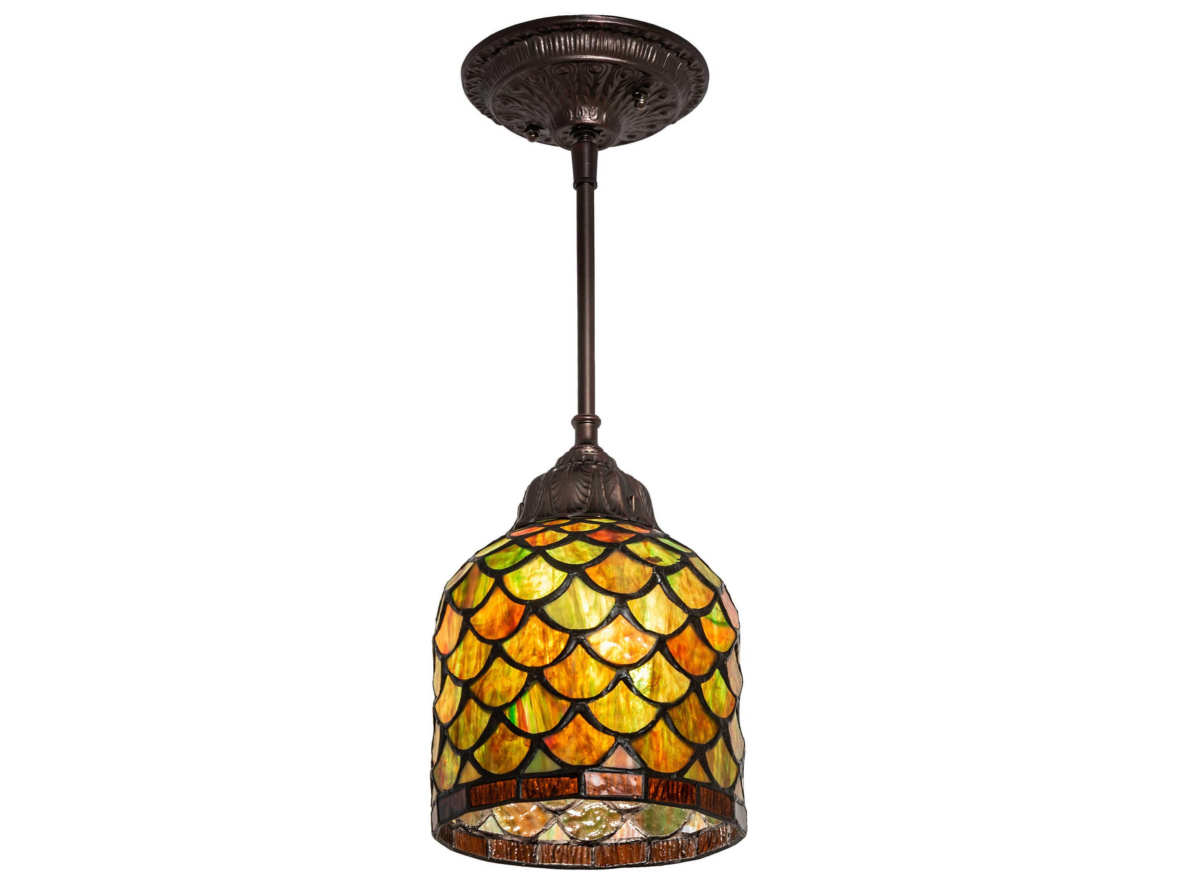 Meyda Acorn 1-Light Steel Glass Tiffany Bell Mini Pendant