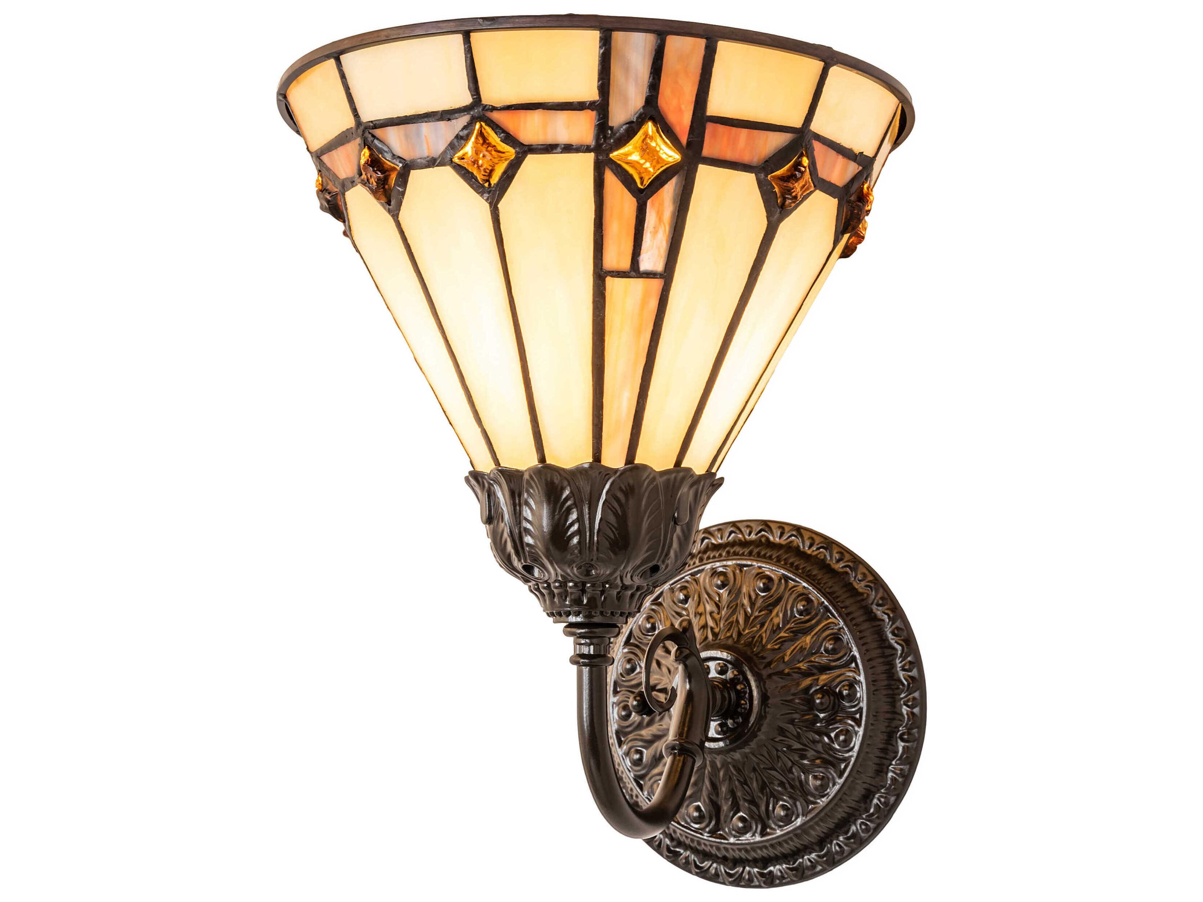 Meyda Belvidere 1-Light Mahogany Bronze Glass Tiffany Wall Sconce