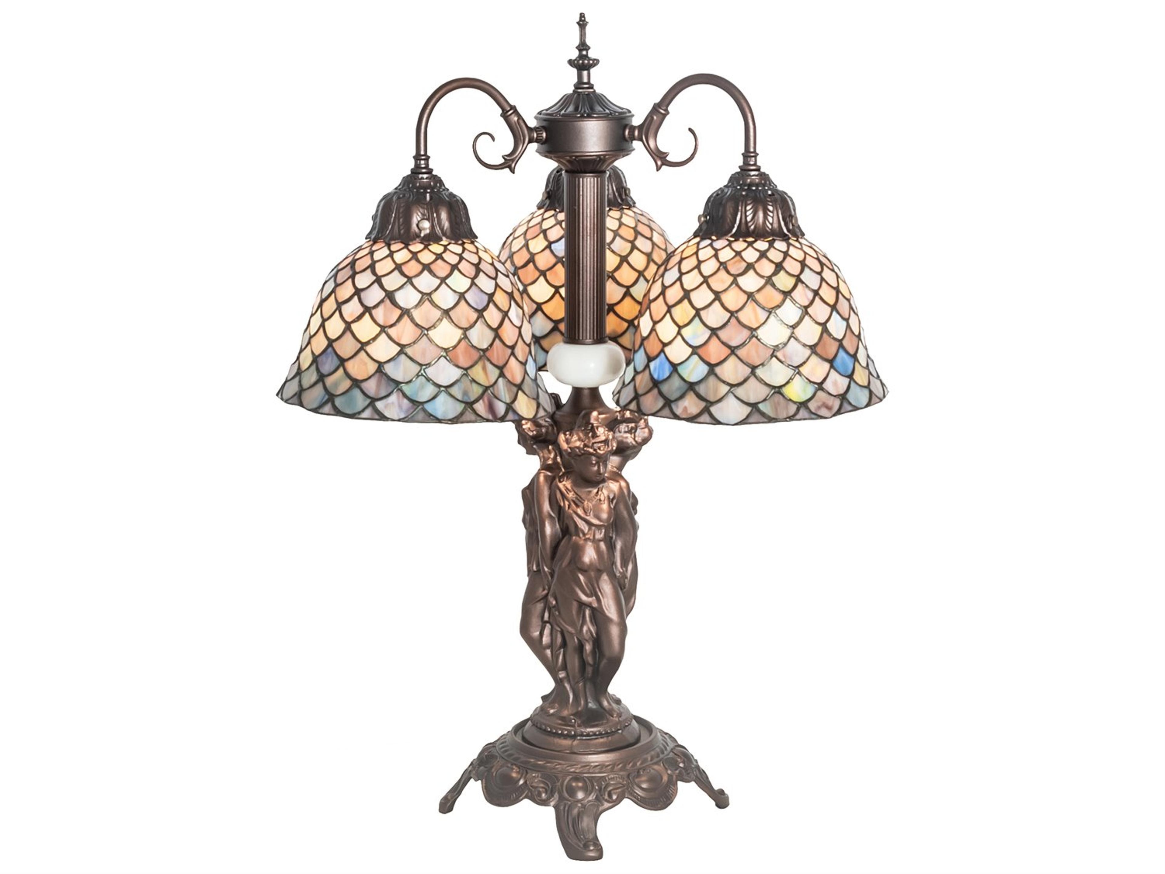 Meyda Tiffany Fishscale Mahogany Bronze Glass Table Lamp