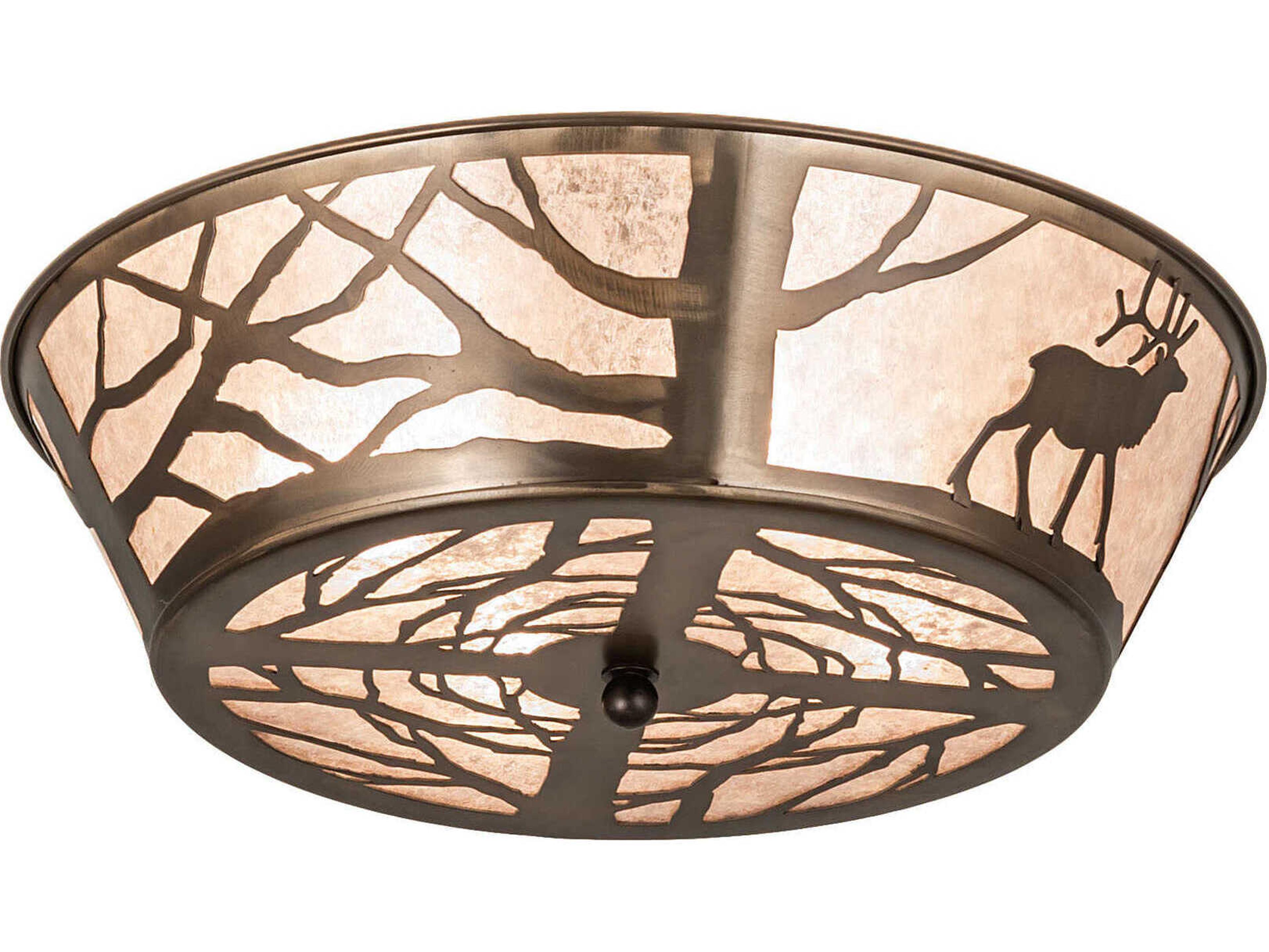 Meyda Elk On The Loose 4-Light Antique Copper Glass Bowl Flush Mount