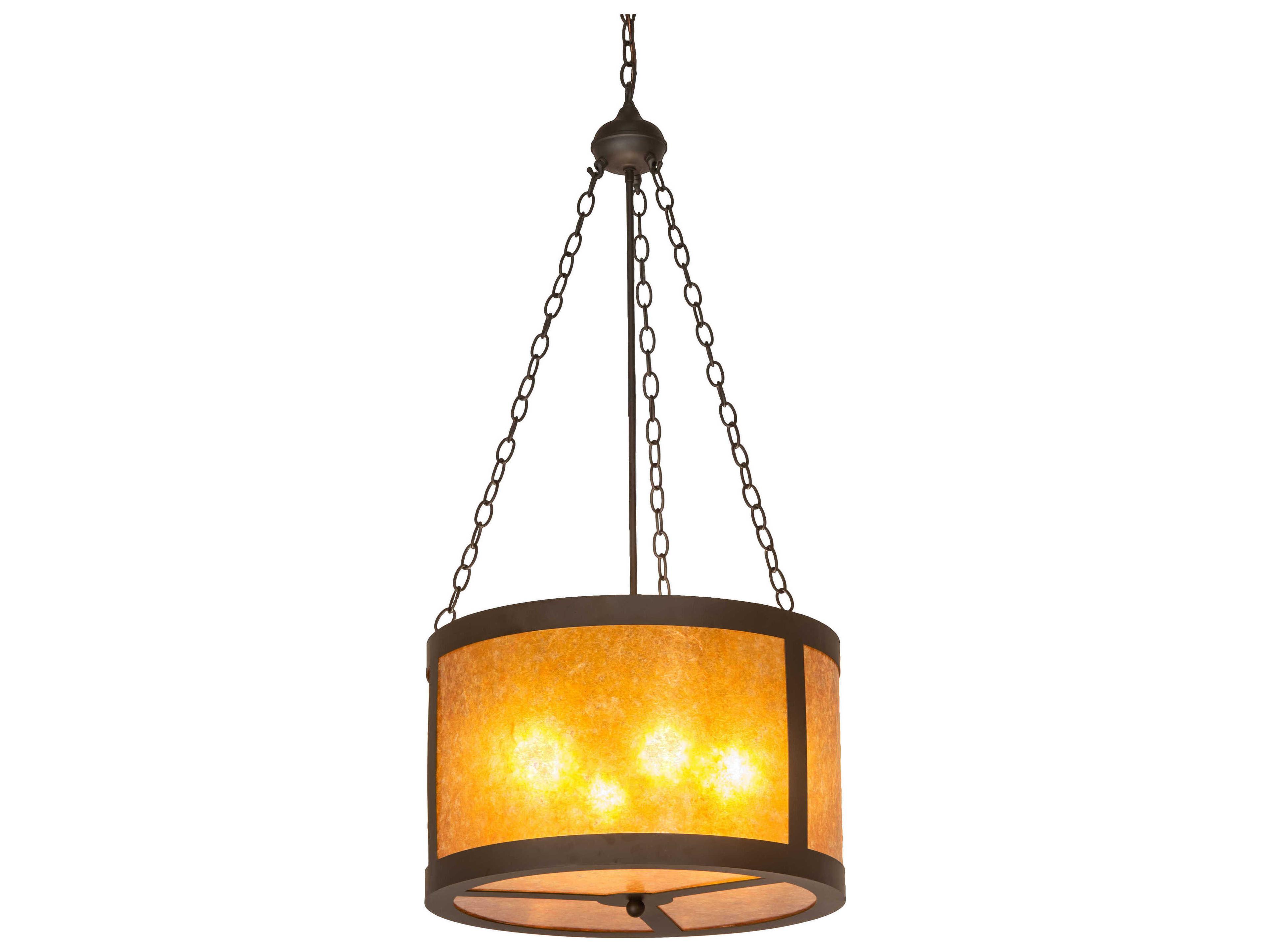 Meyda Craftsman 4-Light Oil Rubbed Bronze Glass Drum Pendant