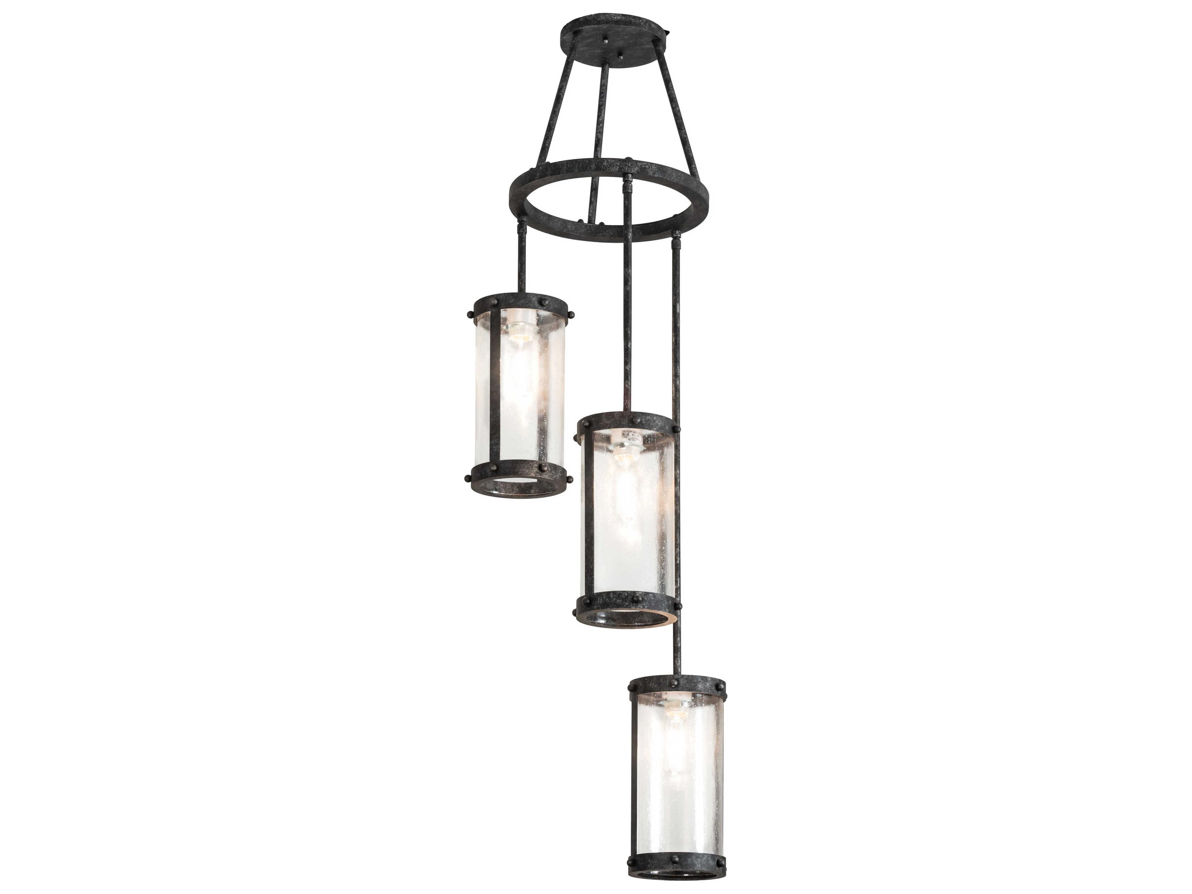 Meyda Cartier 3-Light Gray Glass Cylinder Chandelier