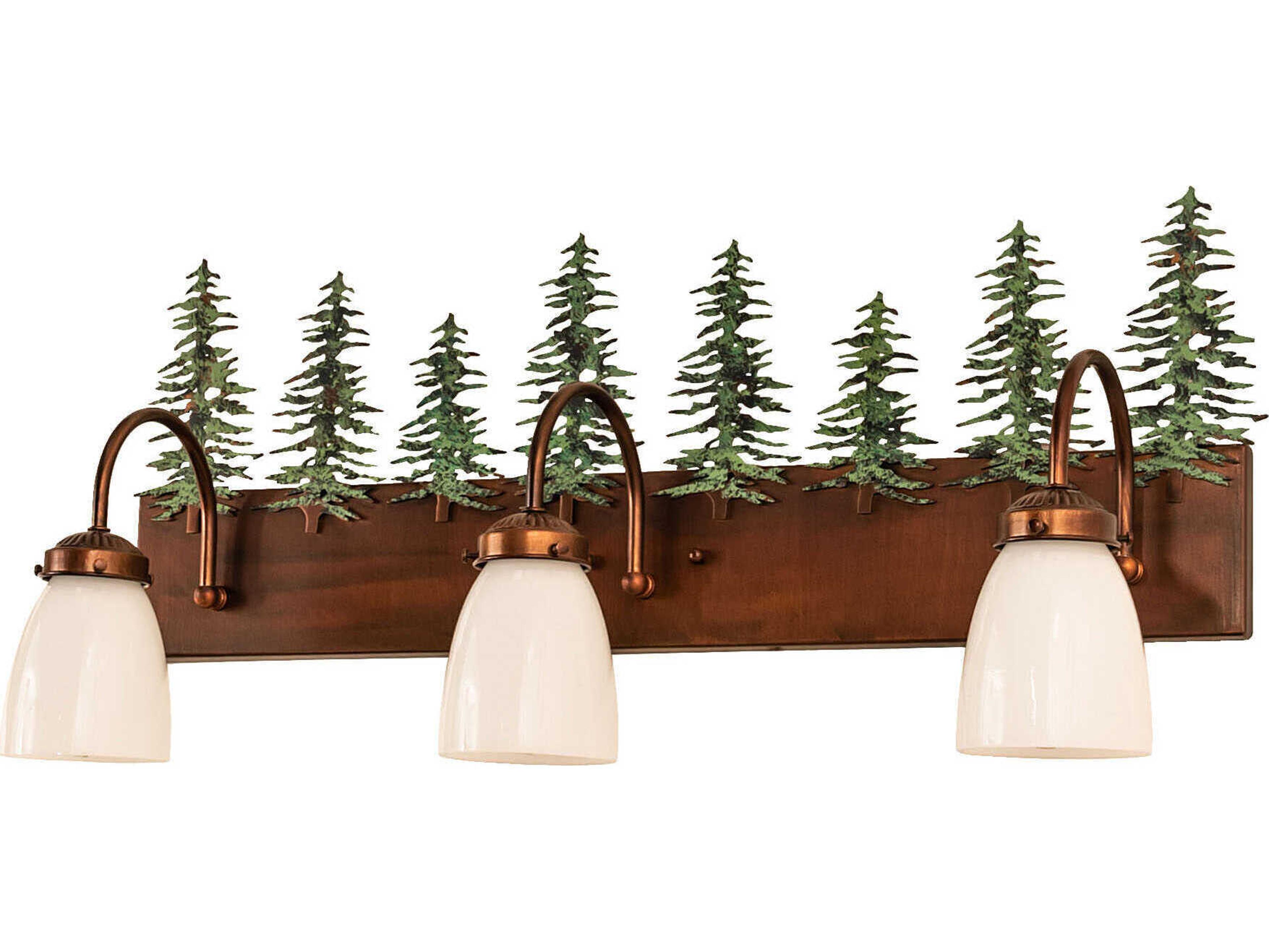 Meyda Tall Pines 3-Light Vintage Copper Green Glass Vanity Light