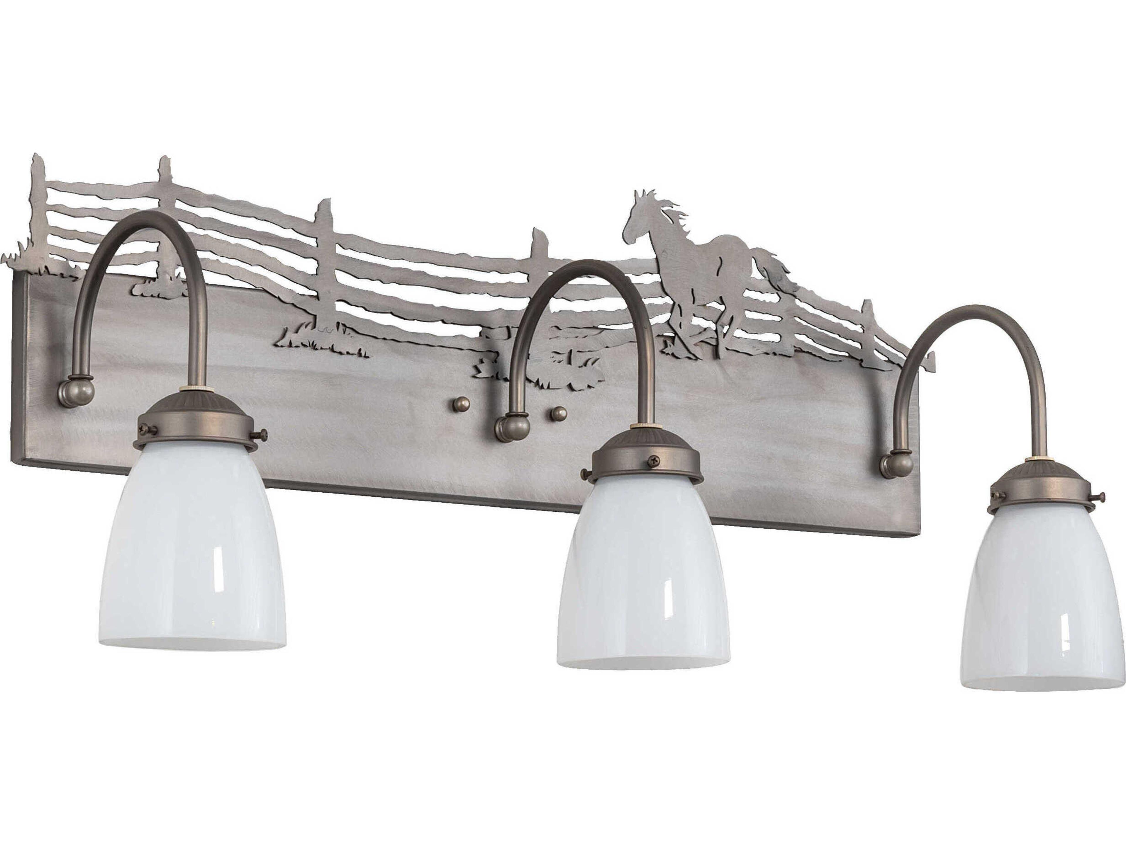 Meyda Running Horse 3-Light Steel Nickel Glass Vanity Light