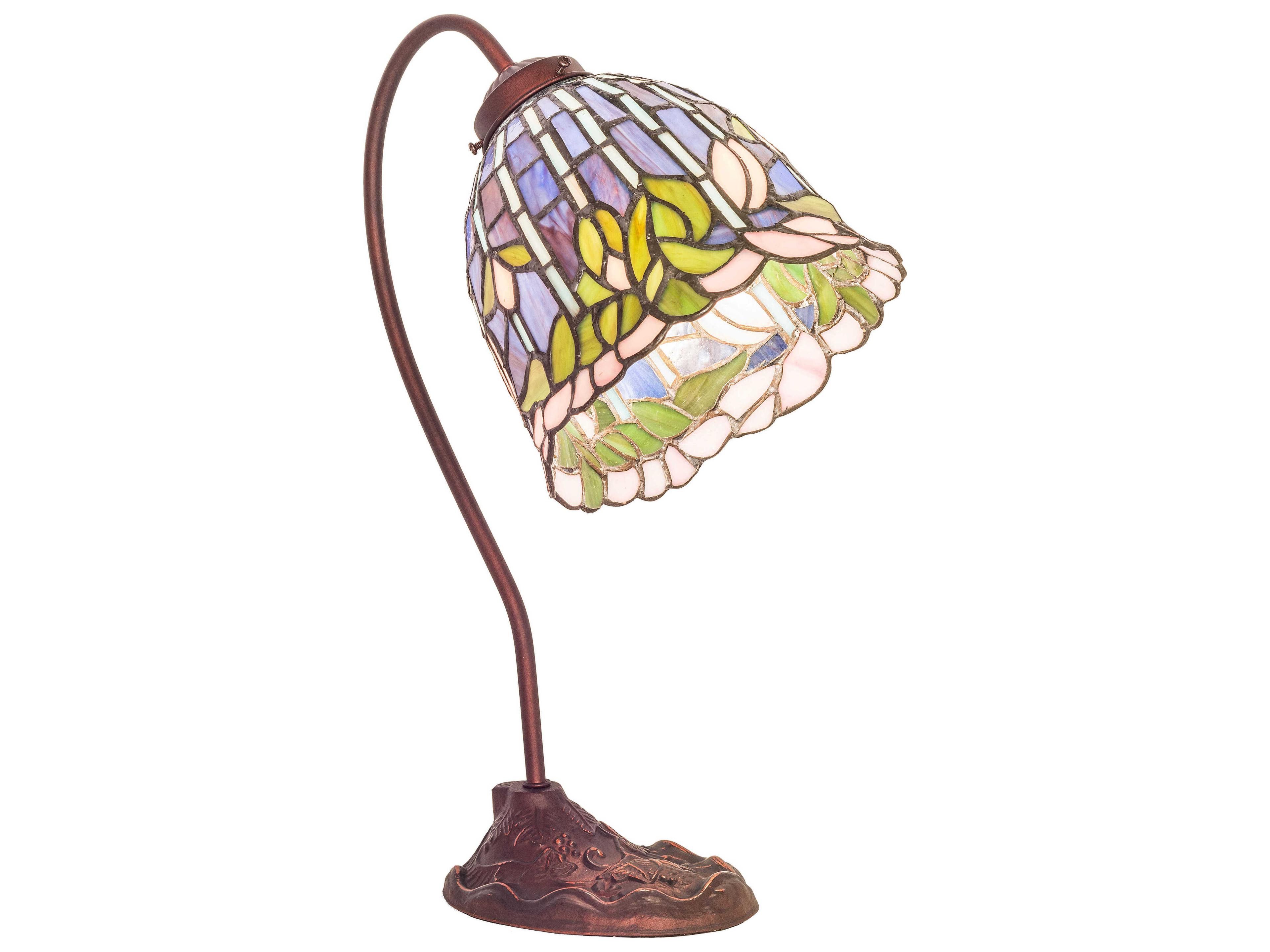 Meyda Flowering Lotus Mahogany Bronze Glass Tiffany Desk Lamp