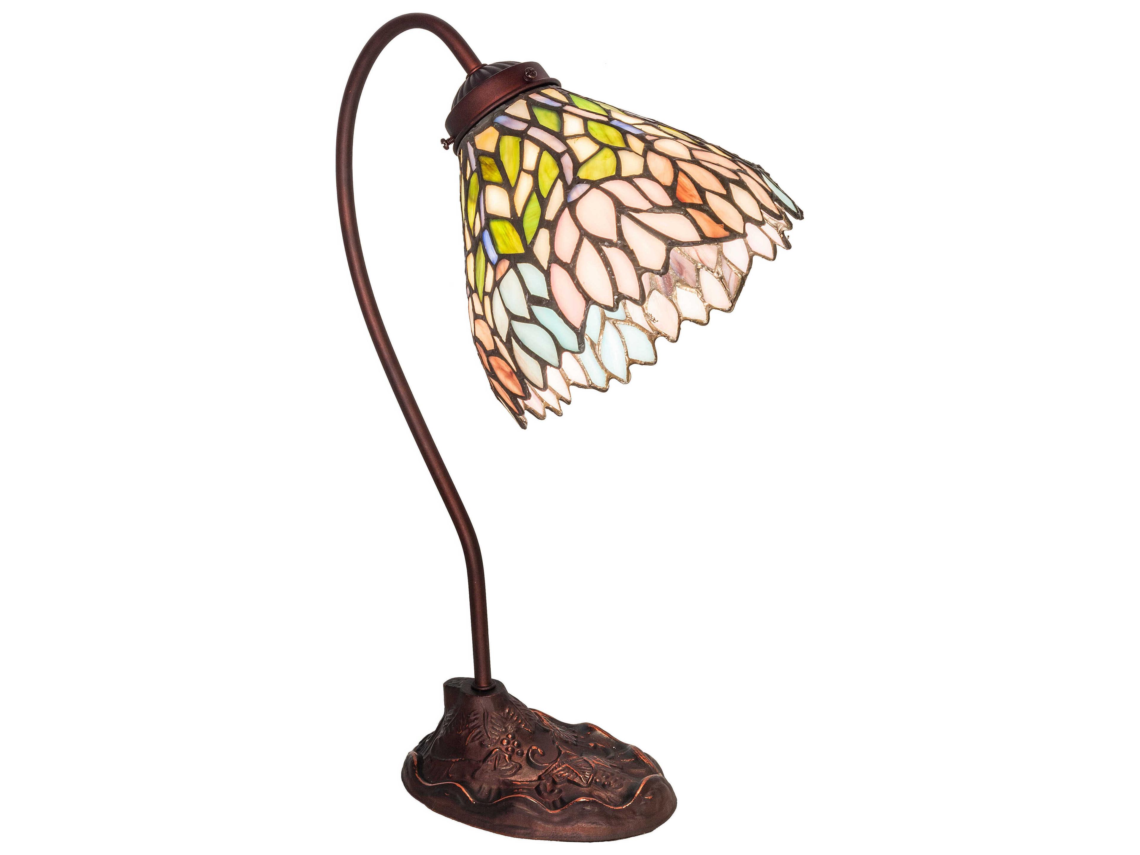 Meyda Wisteria Mahogany Bronze Glass Tiffany Desk Lamp