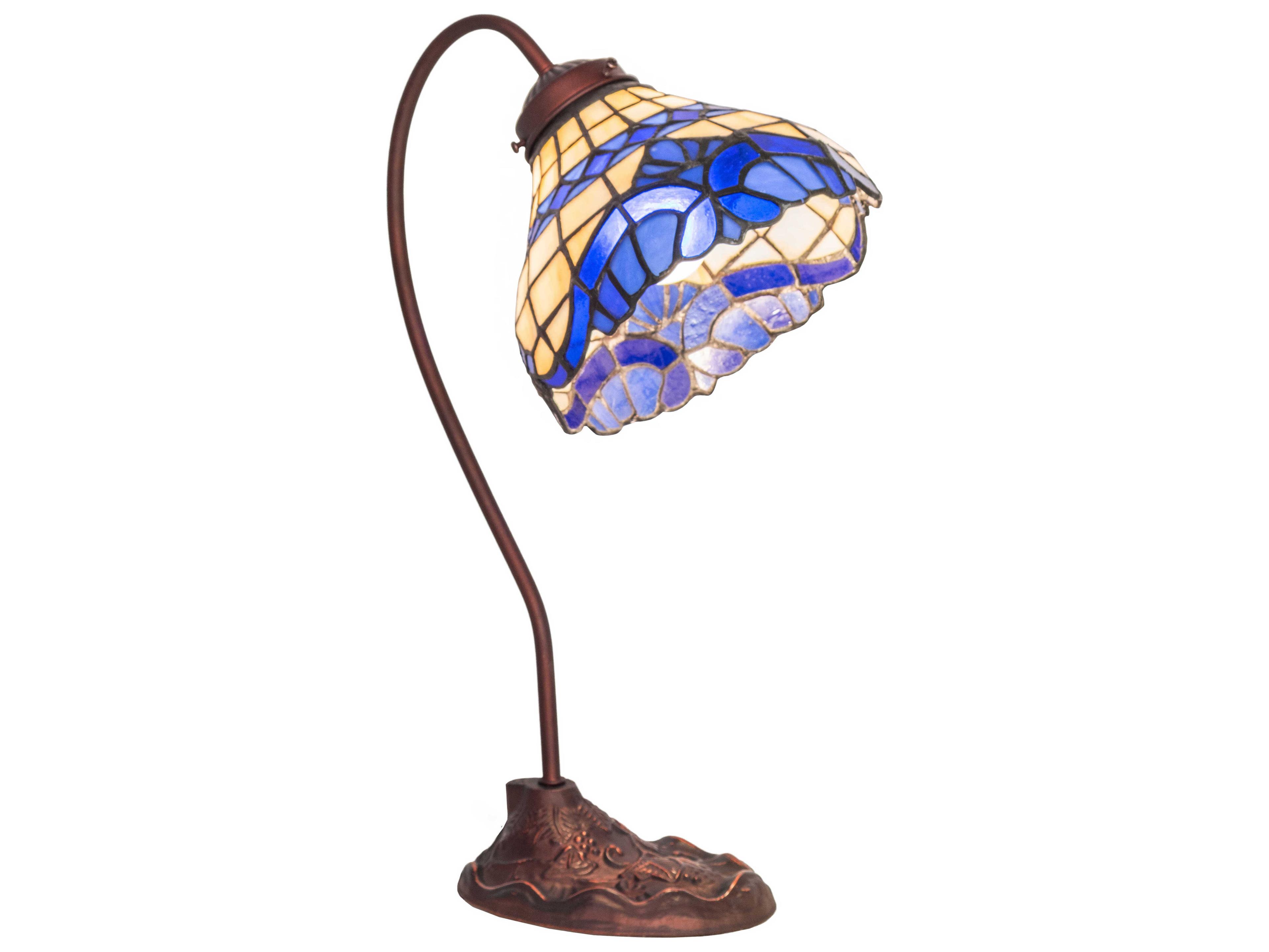 Meyda Baroque Mahogany Bronze Glass Tiffany Desk Lamp