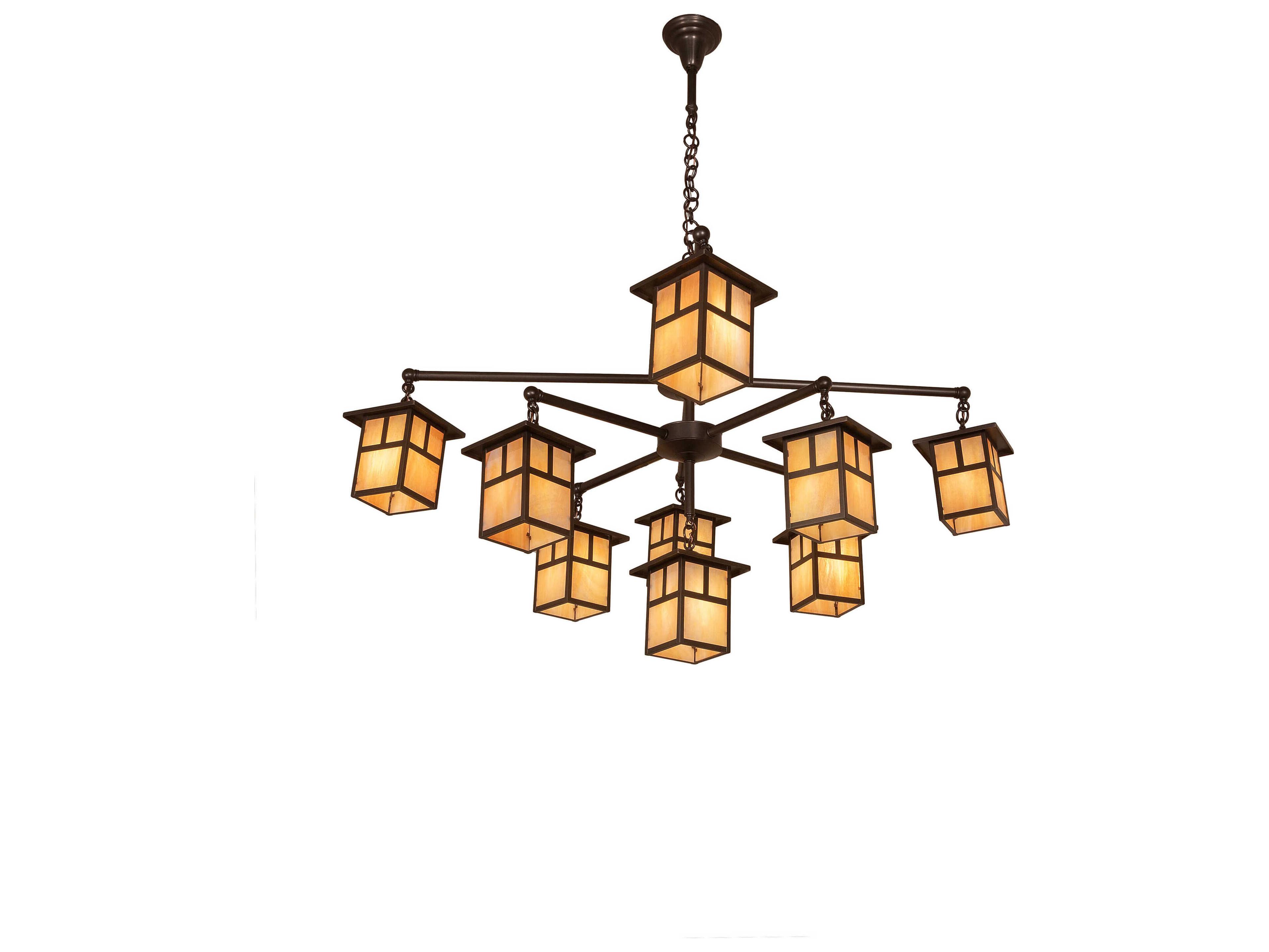 Meyda Hyde Park T Mission 9-Light Craftsman Brown Glass Lantern Chandelier