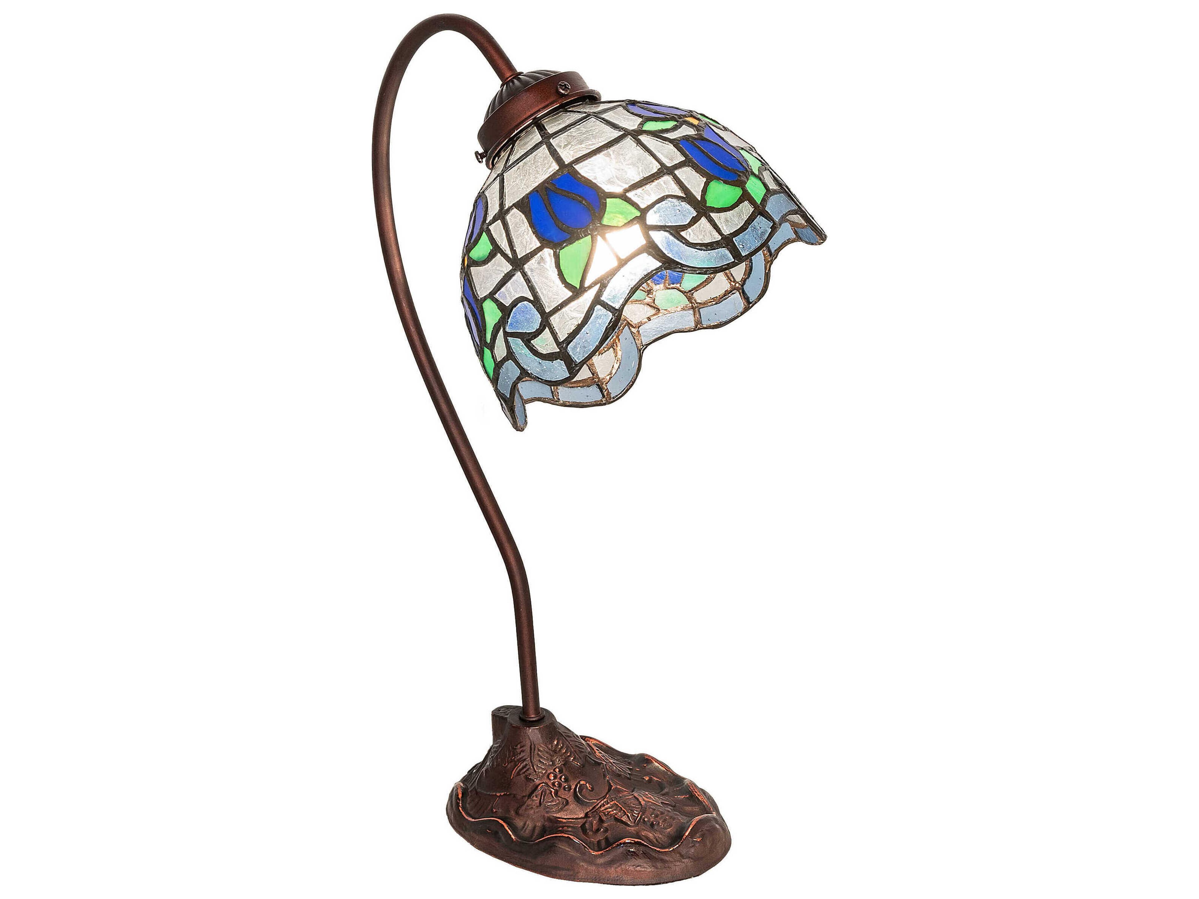 Meyda Roseborder Mahogany Bronze Glass Tiffany Desk Lamp