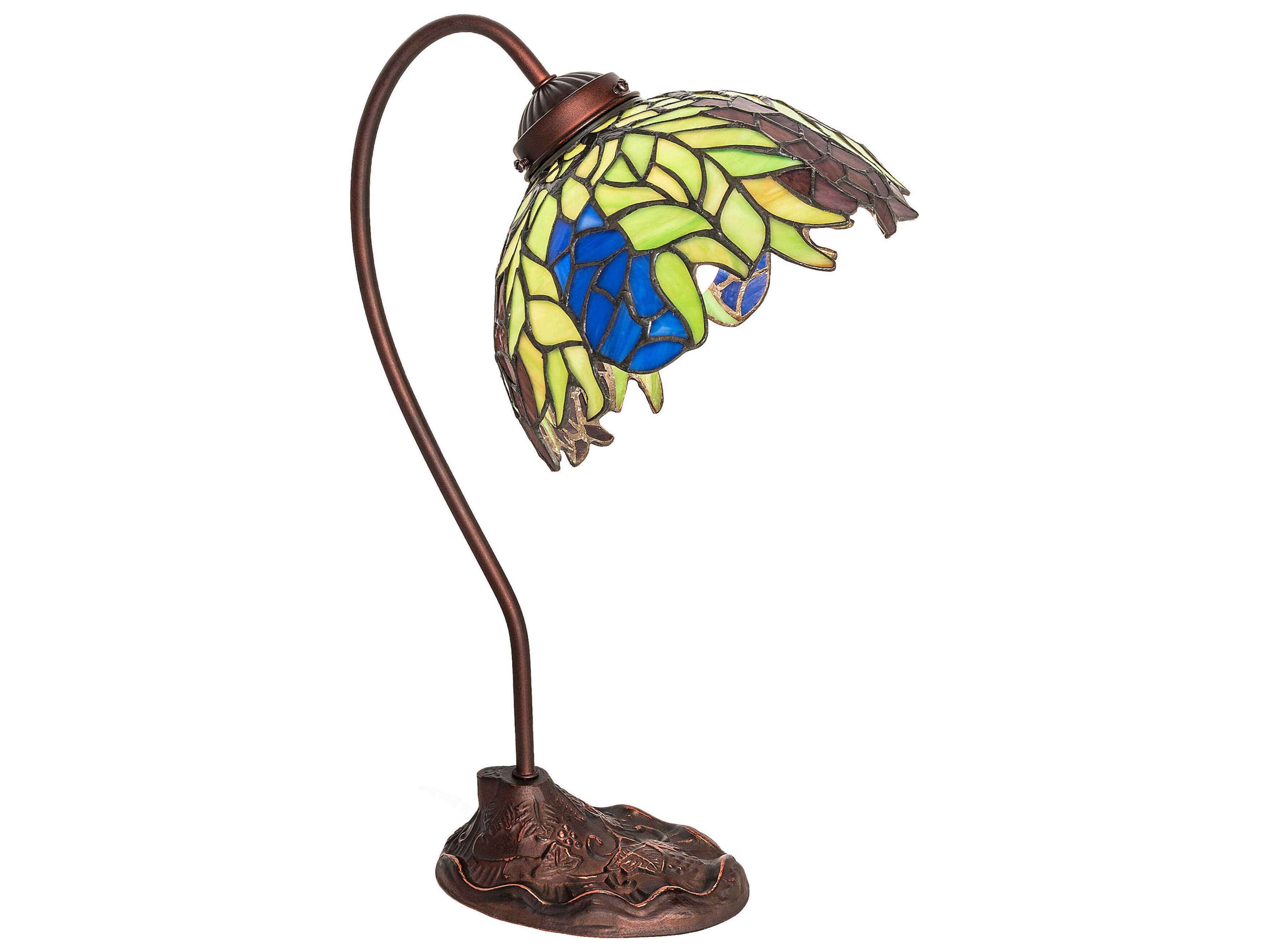 Meyda Tiffany Honey Locust Mahogany Bronze Glass Desk Lamp