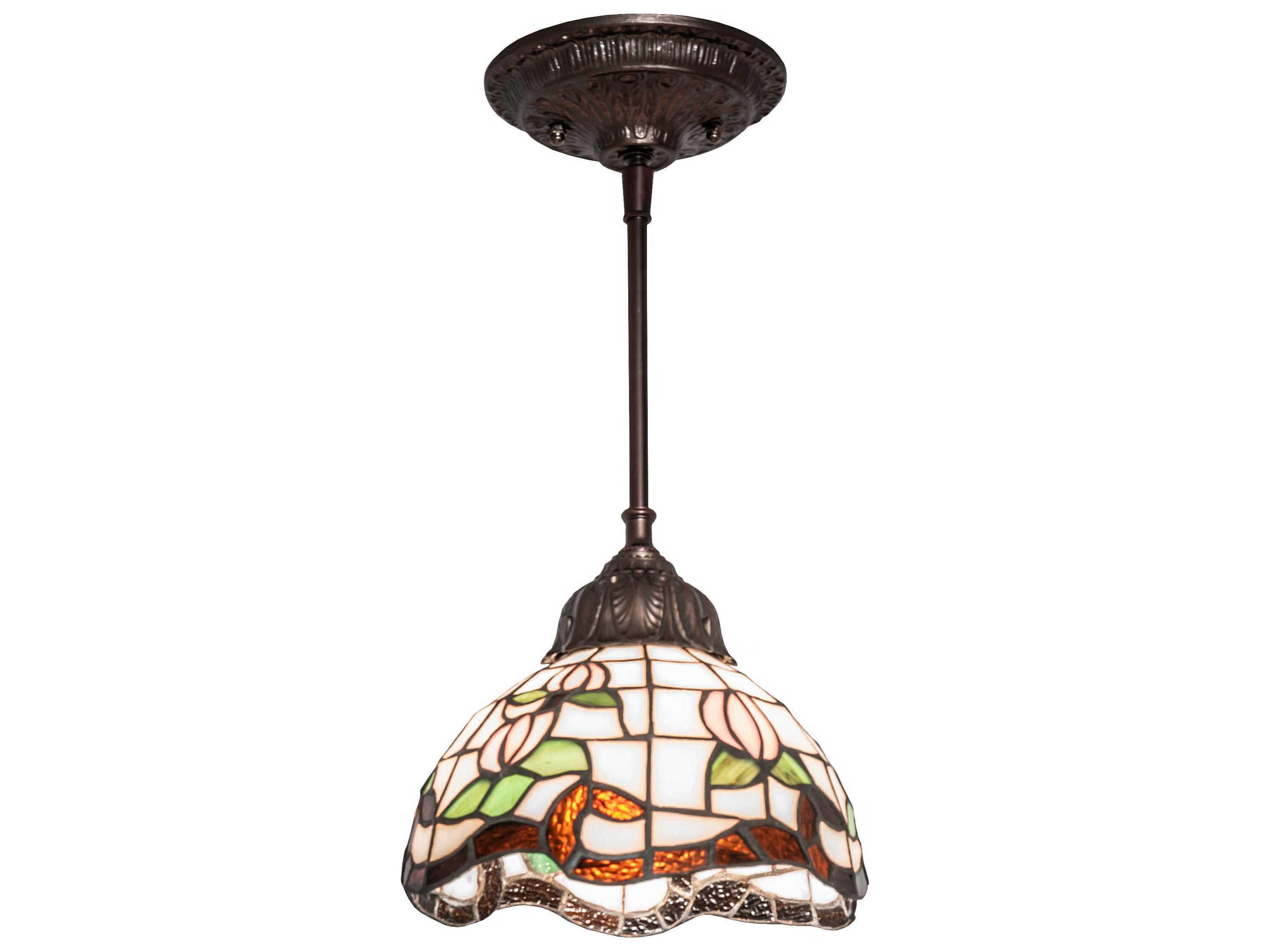 Meyda Roseborder 1-Light Steel Glass Tiffany Dome Mini Pendant