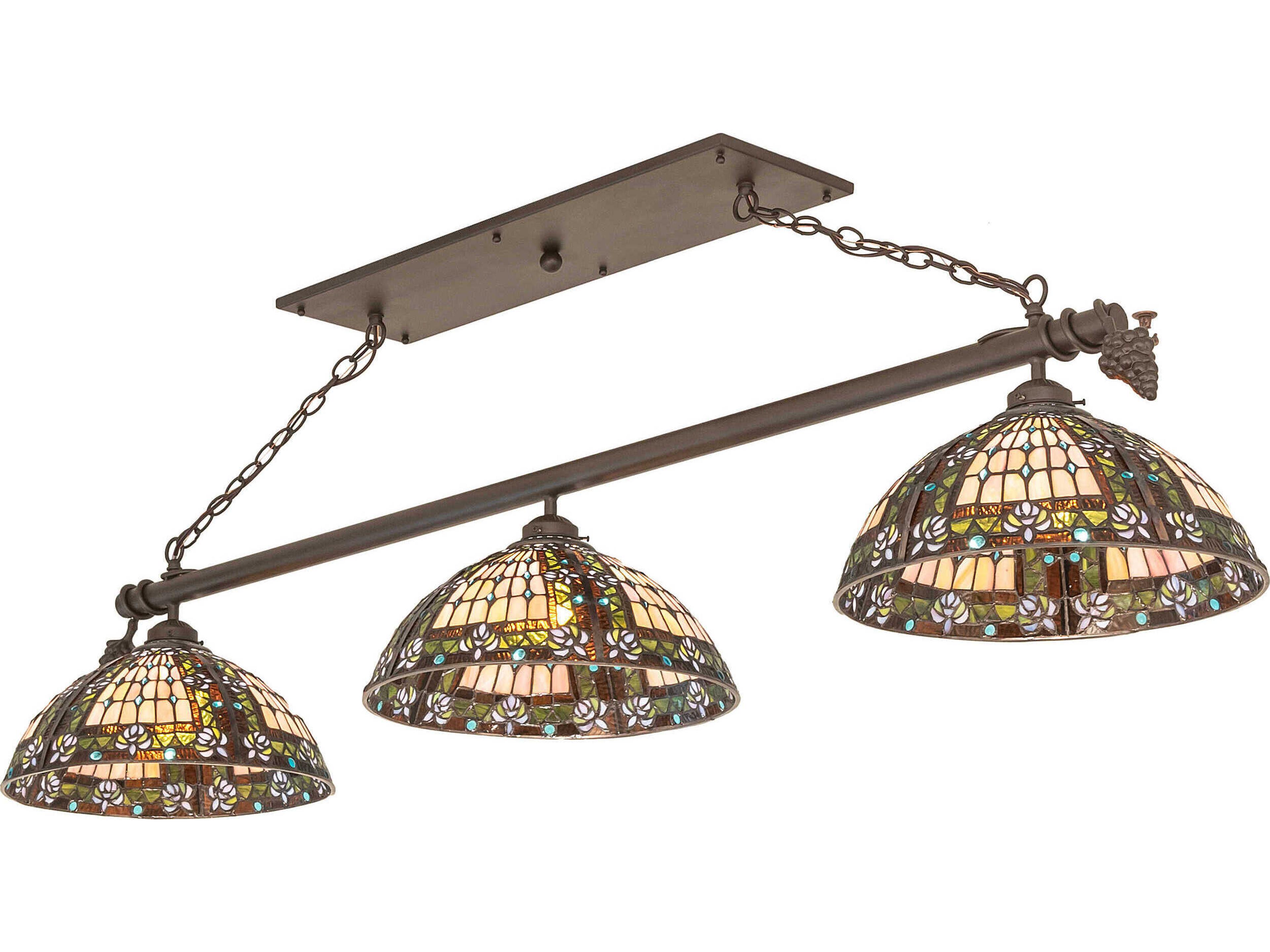 Meyda Fleur-de-lis 3-Light Oil Rubbed Bronze Brown Glass Tiffany Dome Island Pendant