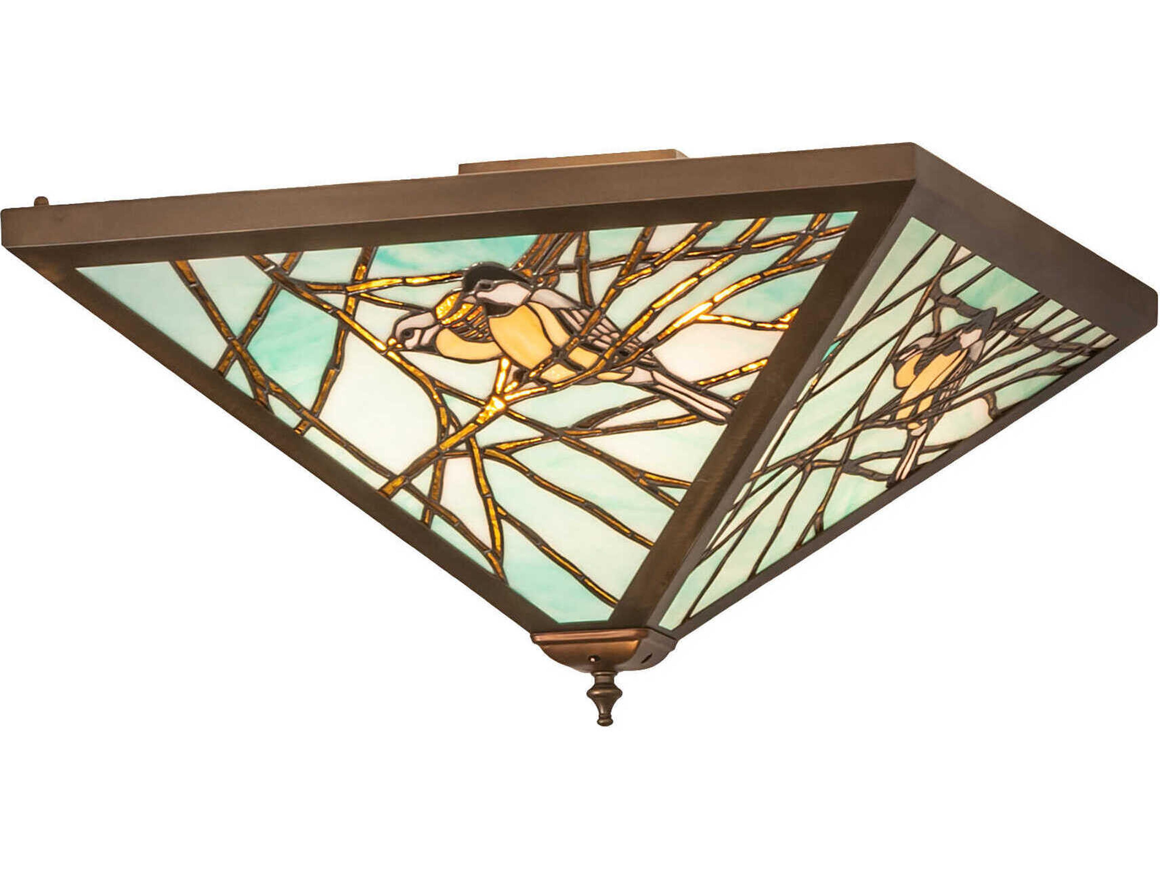 Meyda 4-Light Antique Copper Blue Glass Tiffany Empire Flush Mount