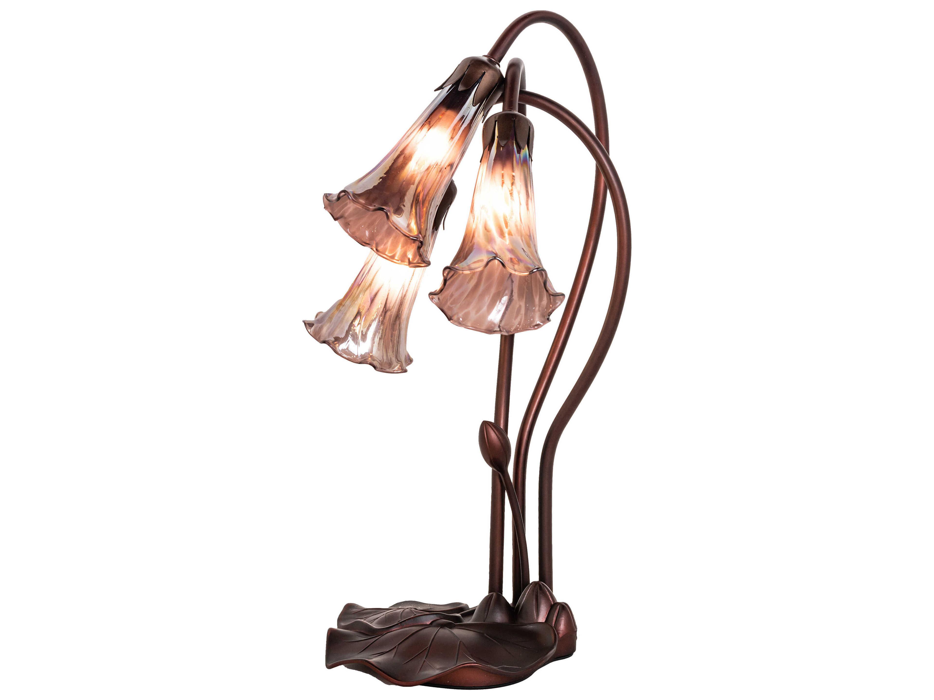 Meyda Pond Lily Mahogany Bronze Glass Table Lamp