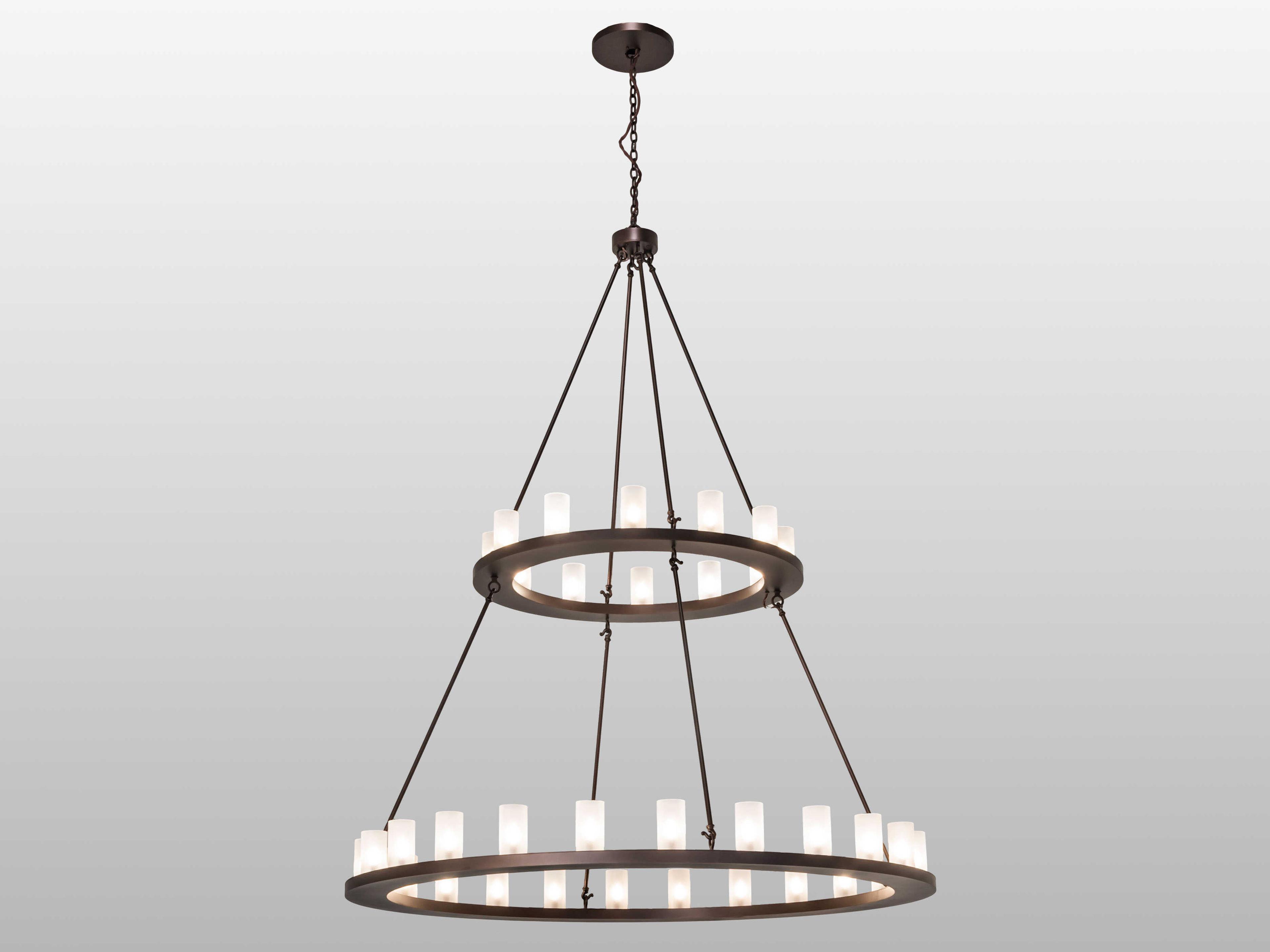 Meyda Loxley 36-Light Mahogany Bronze Glass Cylinder Tiered Chandelier