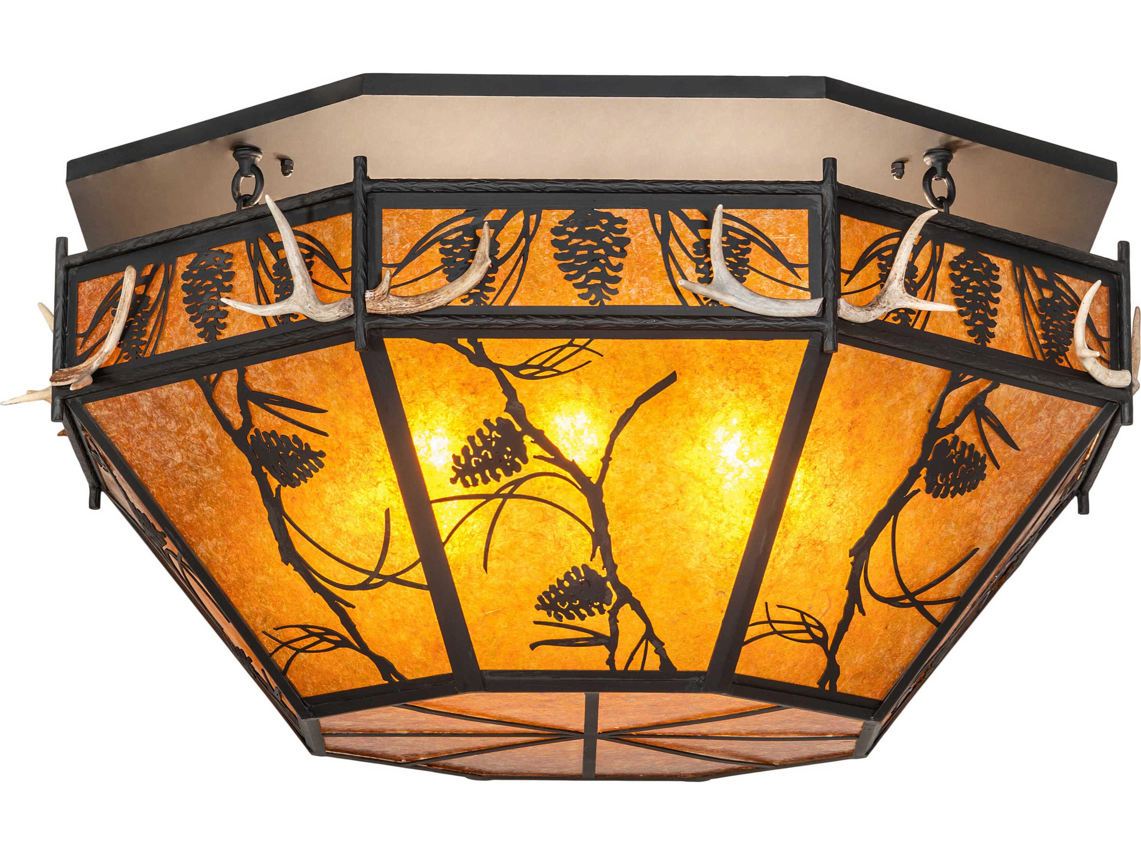 Meyda Whispering Pines 8-Light Black Glass Empire Semi Flush Mount