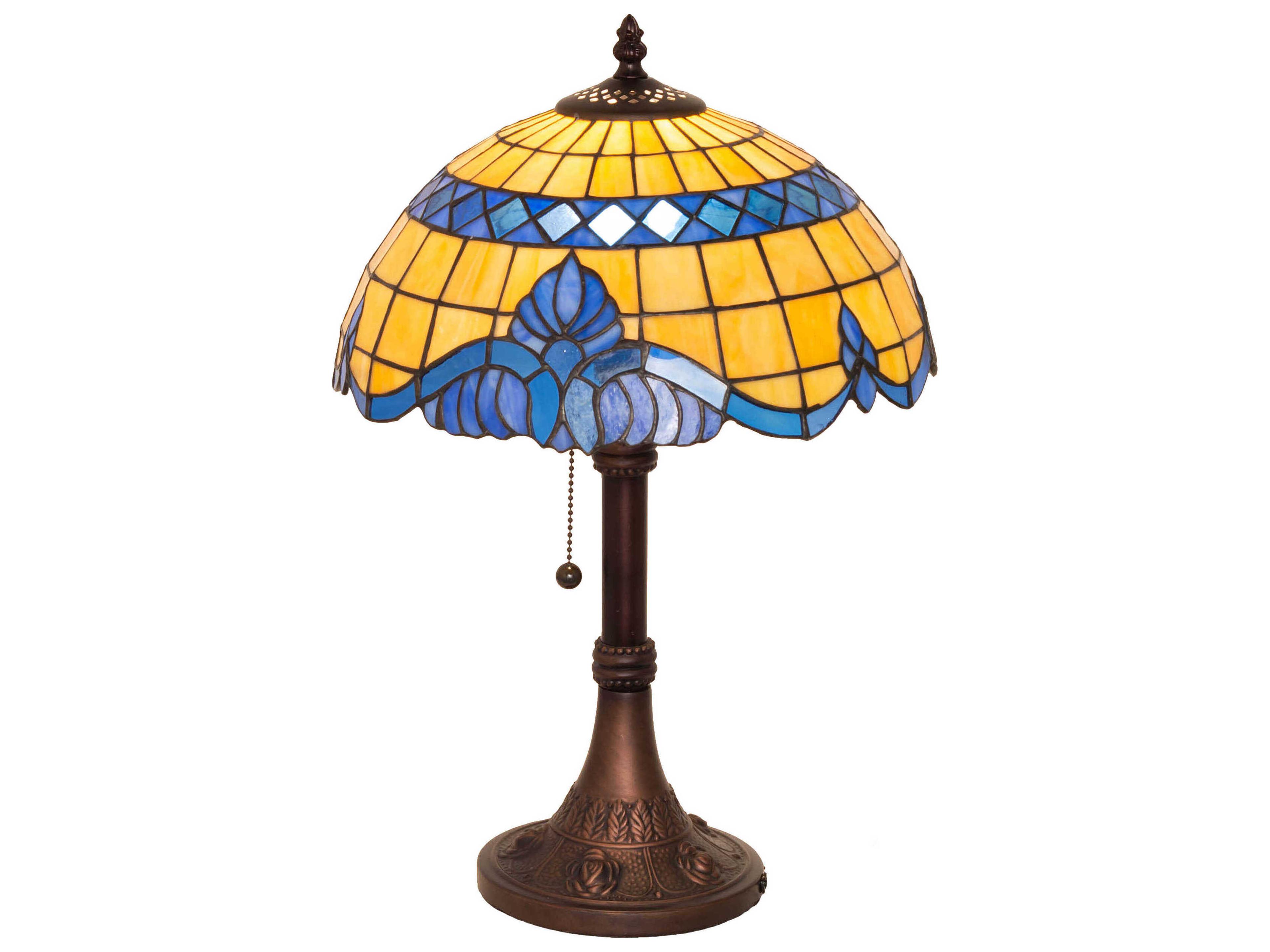 Meyda Baroque Mahogany Bronze Glass Tiffany Table Lamp