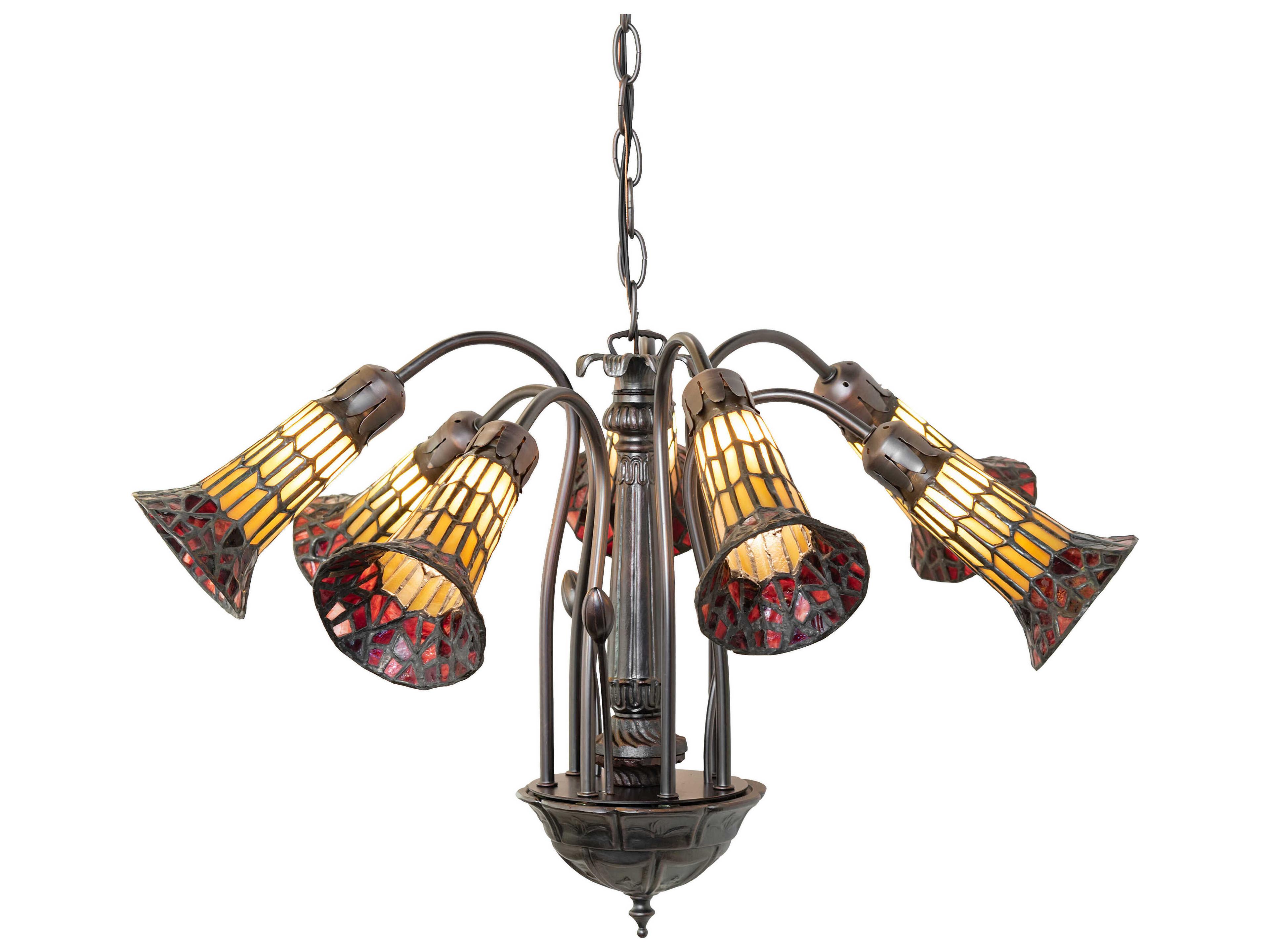 Meyda Stained Glass Pond Lily 12-Light Mahogany Bronze Tiffany Bell Chandelier