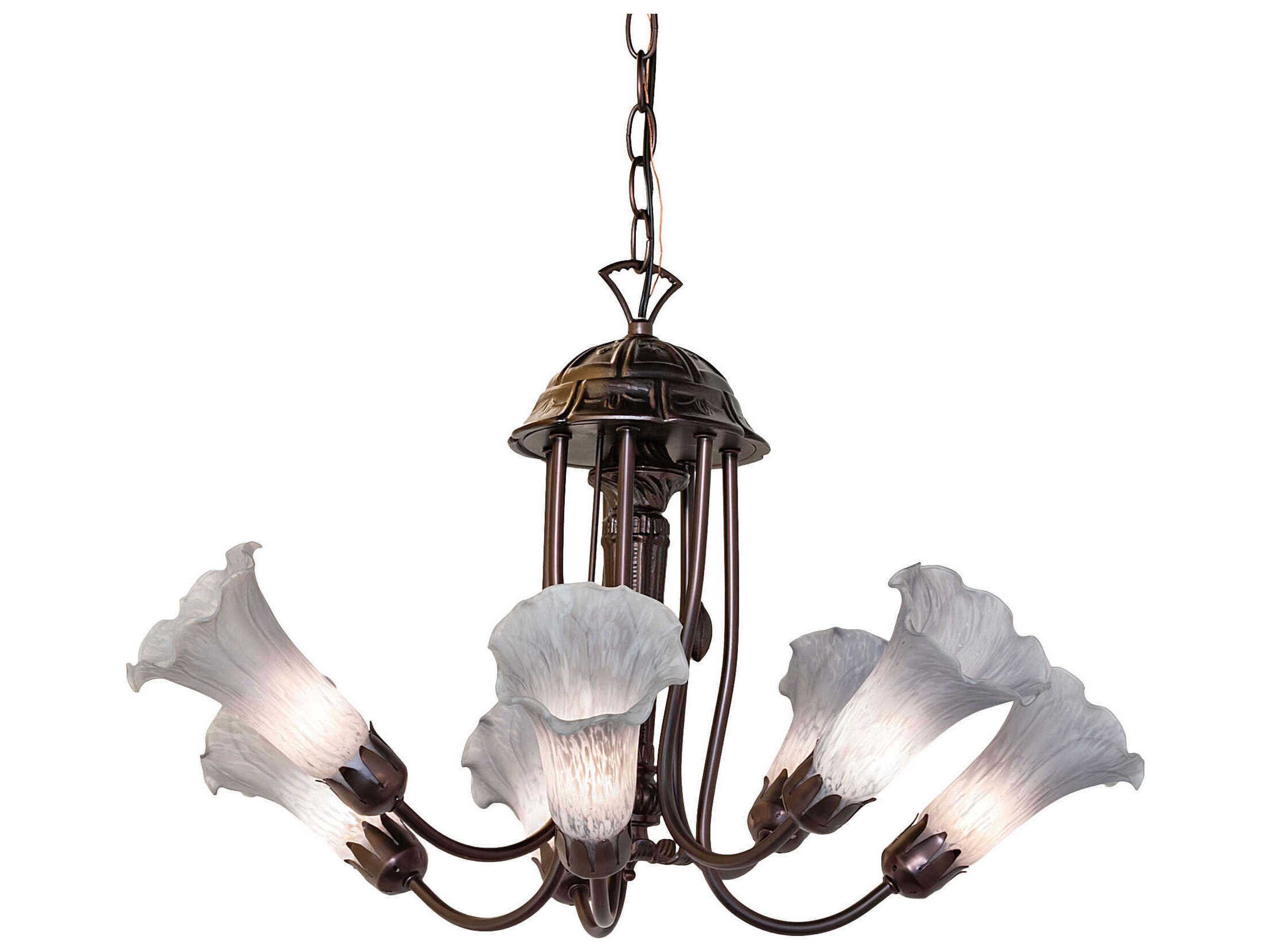 Meyda Pond Lily 7-Light Mahogany Bronze Gray Glass Bell Chandelier