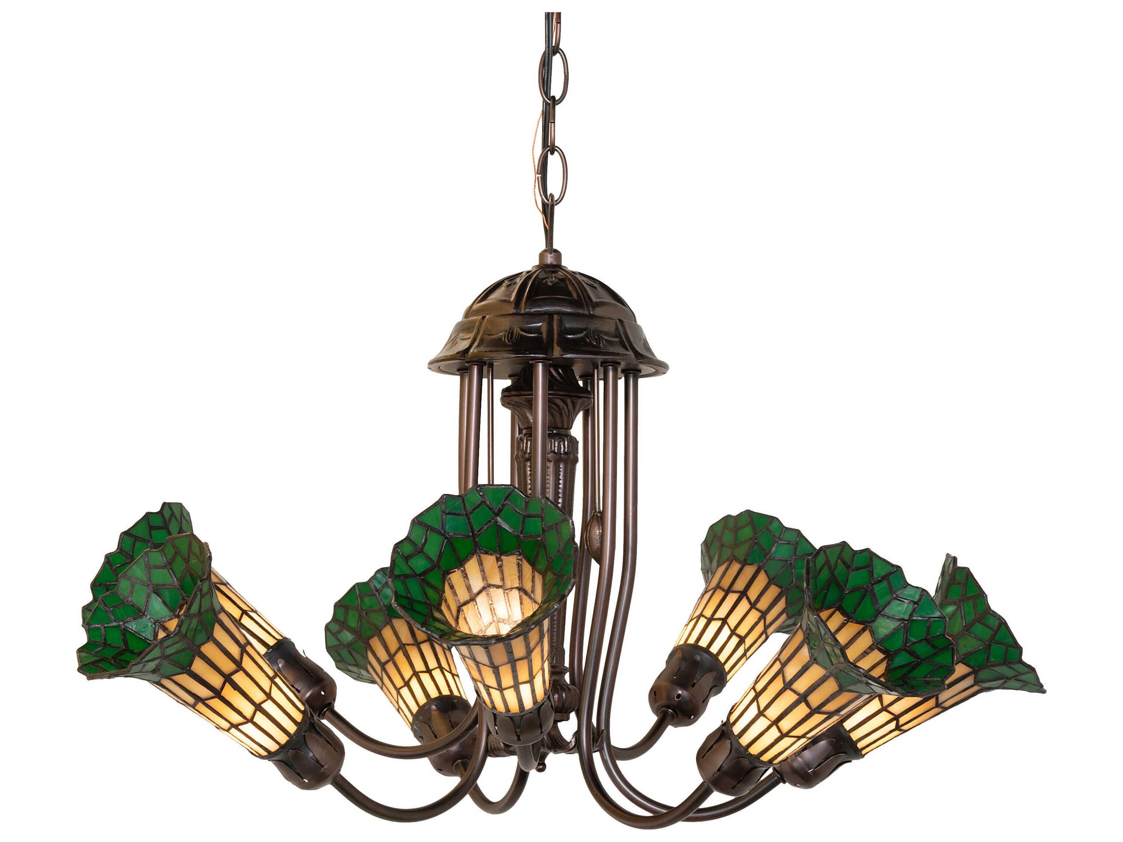 Meyda Stained Glass Pond Lily 7-Light Mahogany Bronze Tiffany Bell Chandelier