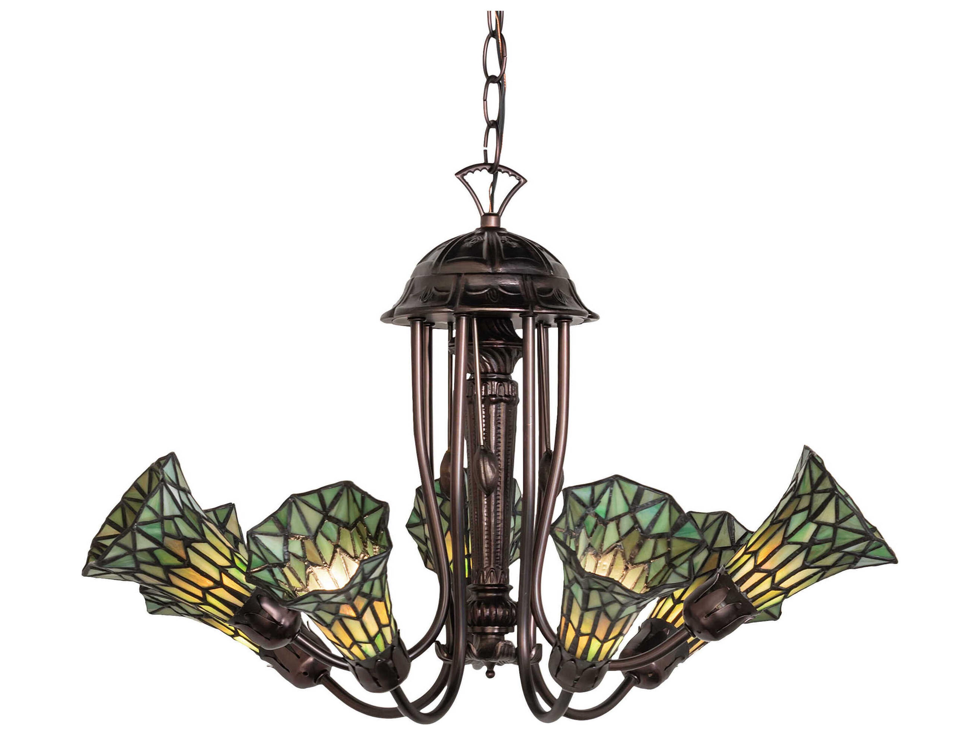 Meyda Stained Glass Pond Lily 7-Light Mahogany Bronze Tiffany Bell Chandelier