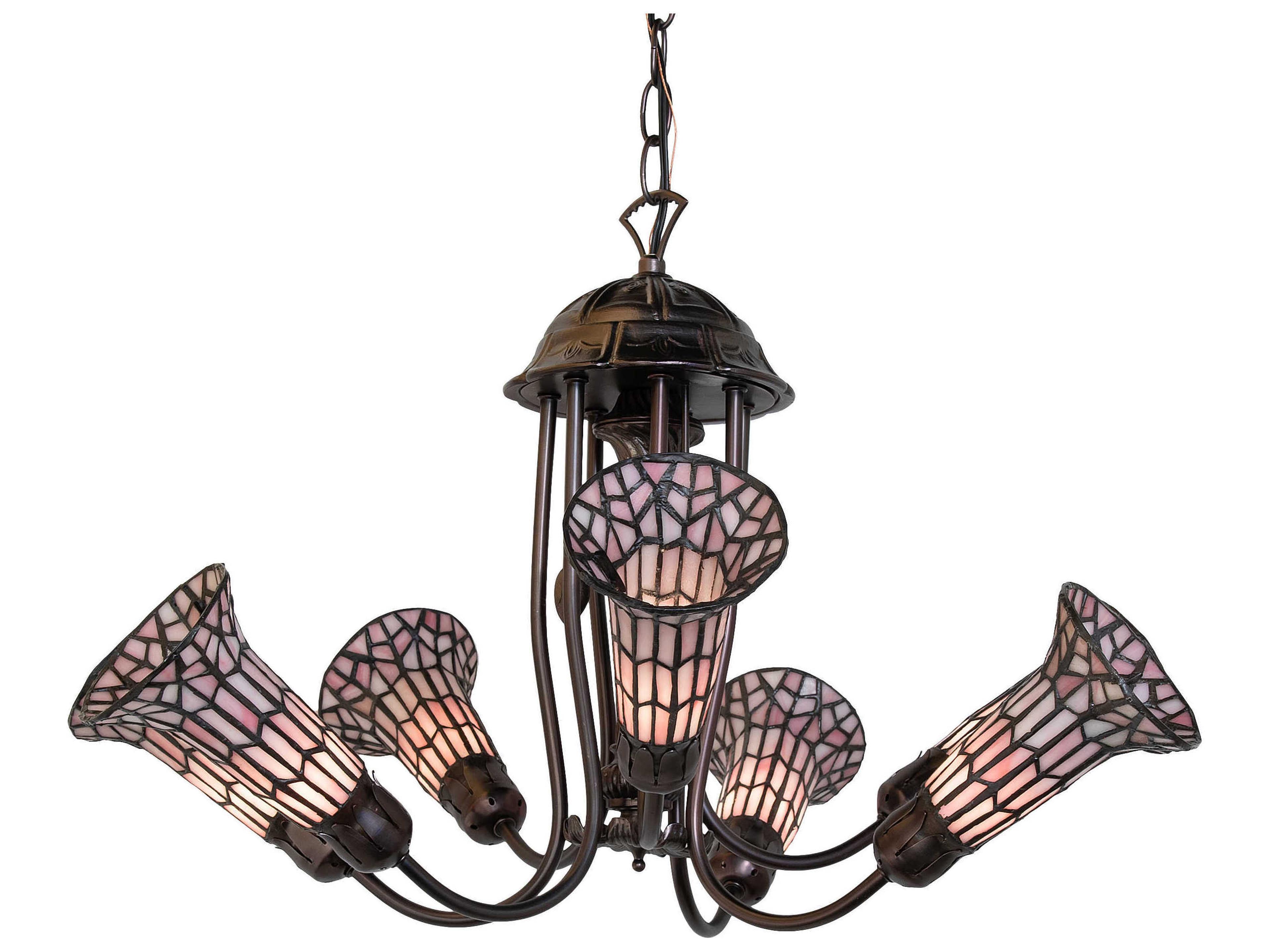 Meyda Stained Glass Pond Lily 7-Light Mahogany Bronze Tiffany Bell Chandelier