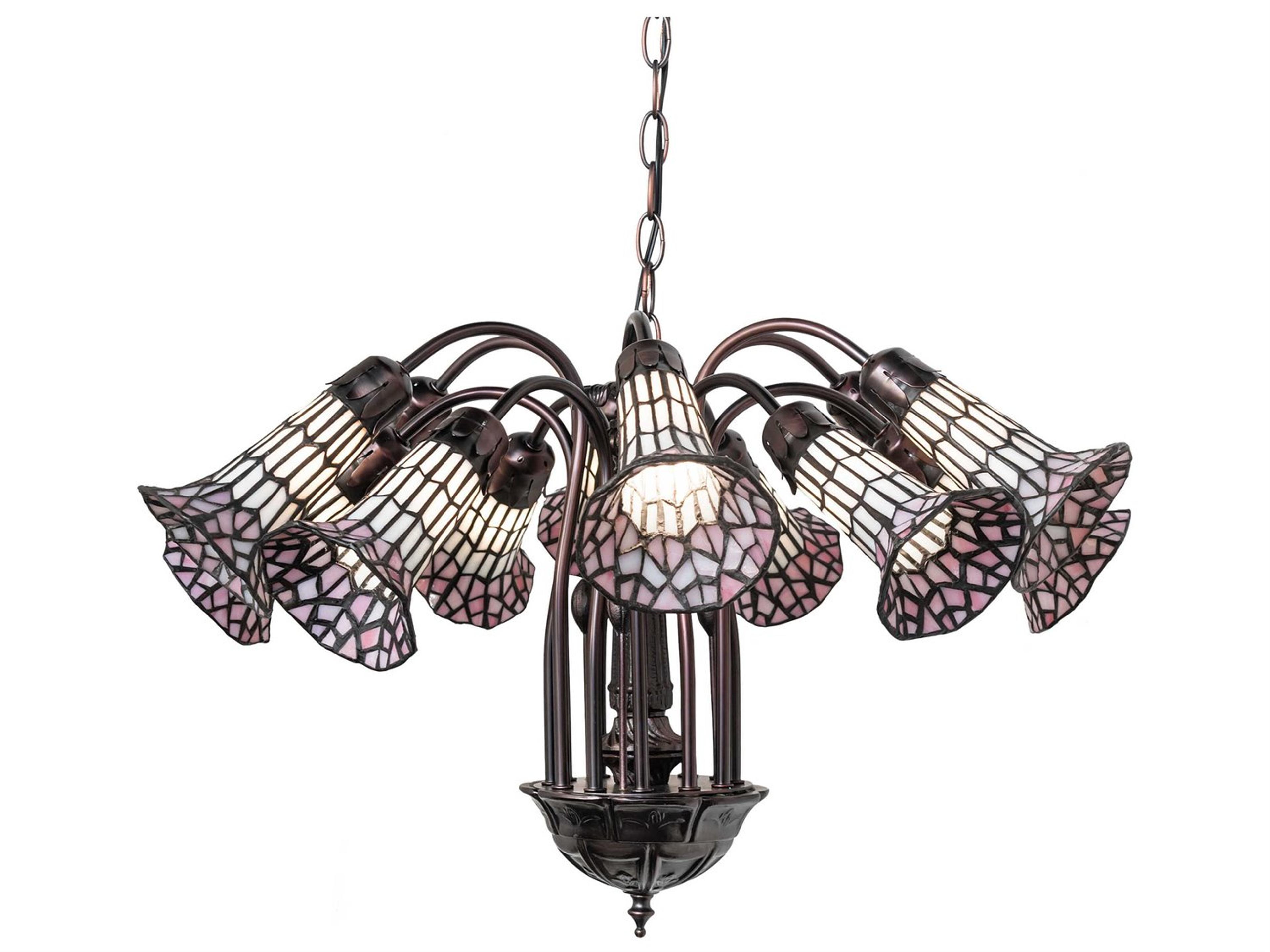 Meyda Stained Glass Pond Lily 12-Light Mahogany Bronze Bell Chandelier