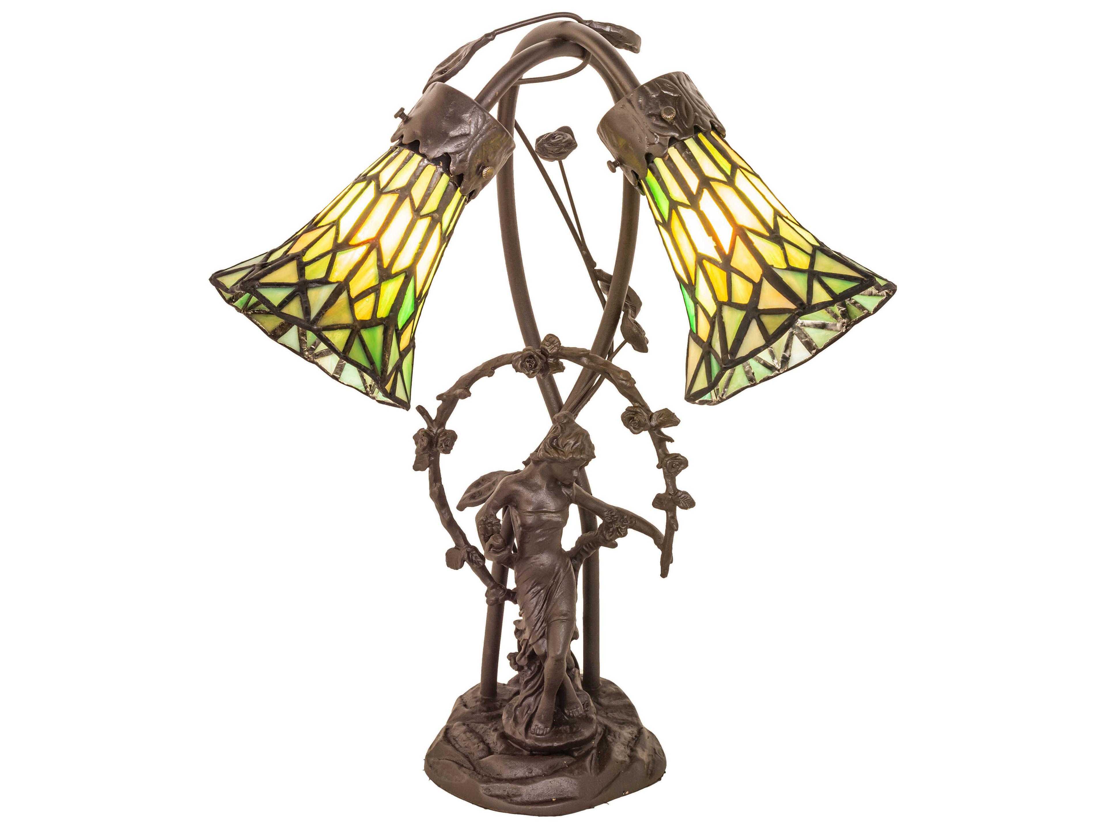 Meyda Pond Lily Mahogany Bronze Glass Tiffany Table Lamp