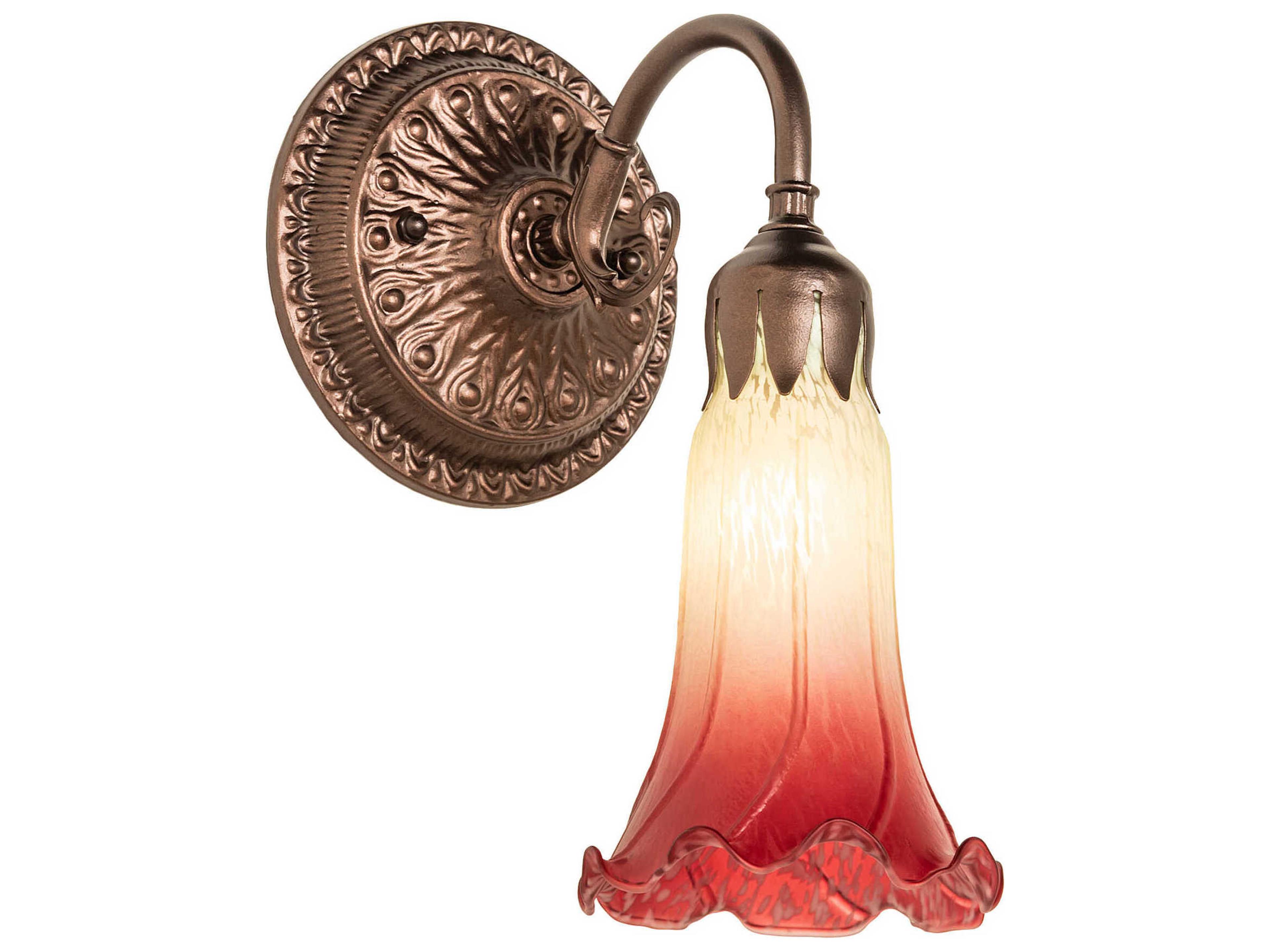 Meyda Pond Lily 1-Light Mahogany Bronze Glass Tiffany Wall Sconce