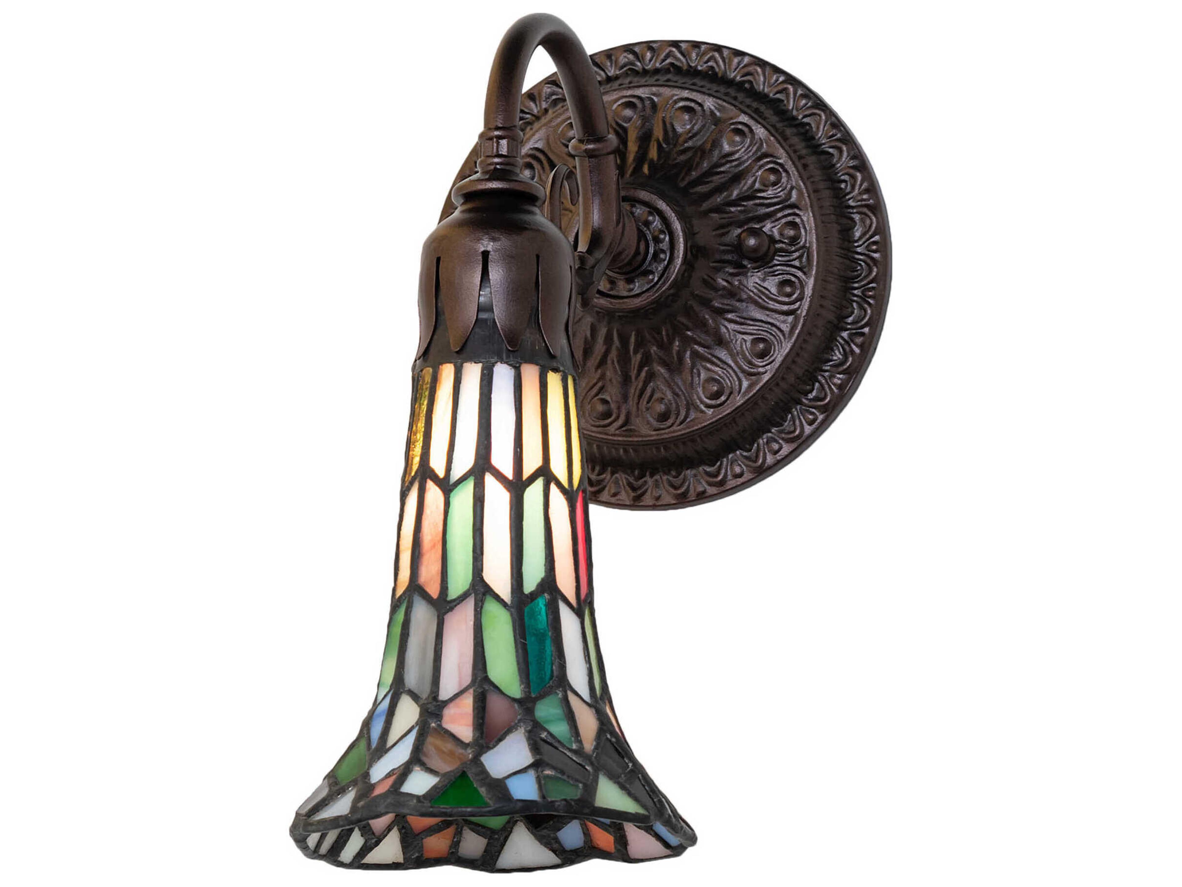 Meyda Stained Glass Pond Lily 1-Light Mahogany Bronze Tiffany Wall Sconce