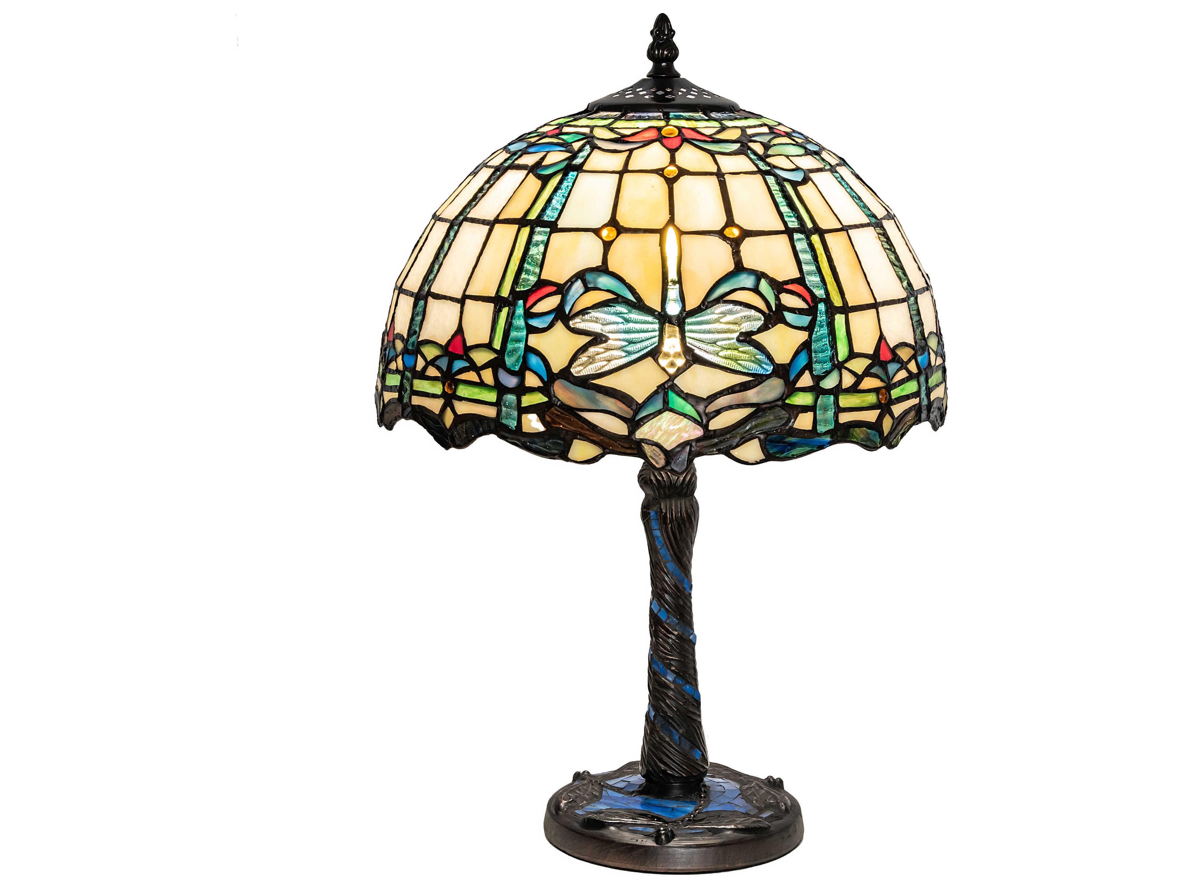 Meyda Tiffany Dragonfly Mahogany Bronze Glass Table Lamp