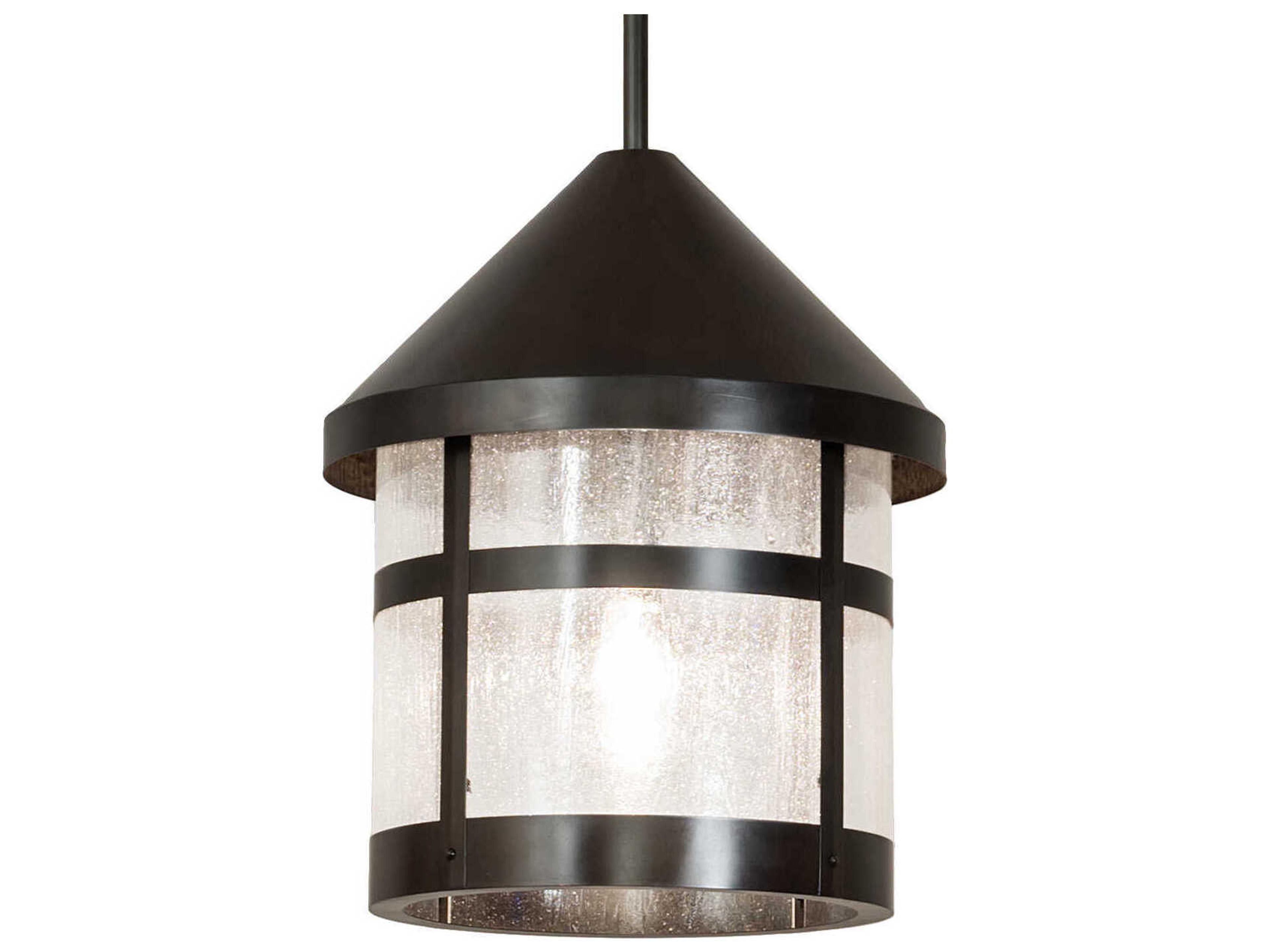Meyda Fulton 1-Light Black Glass Cylinder Lantern Pendant