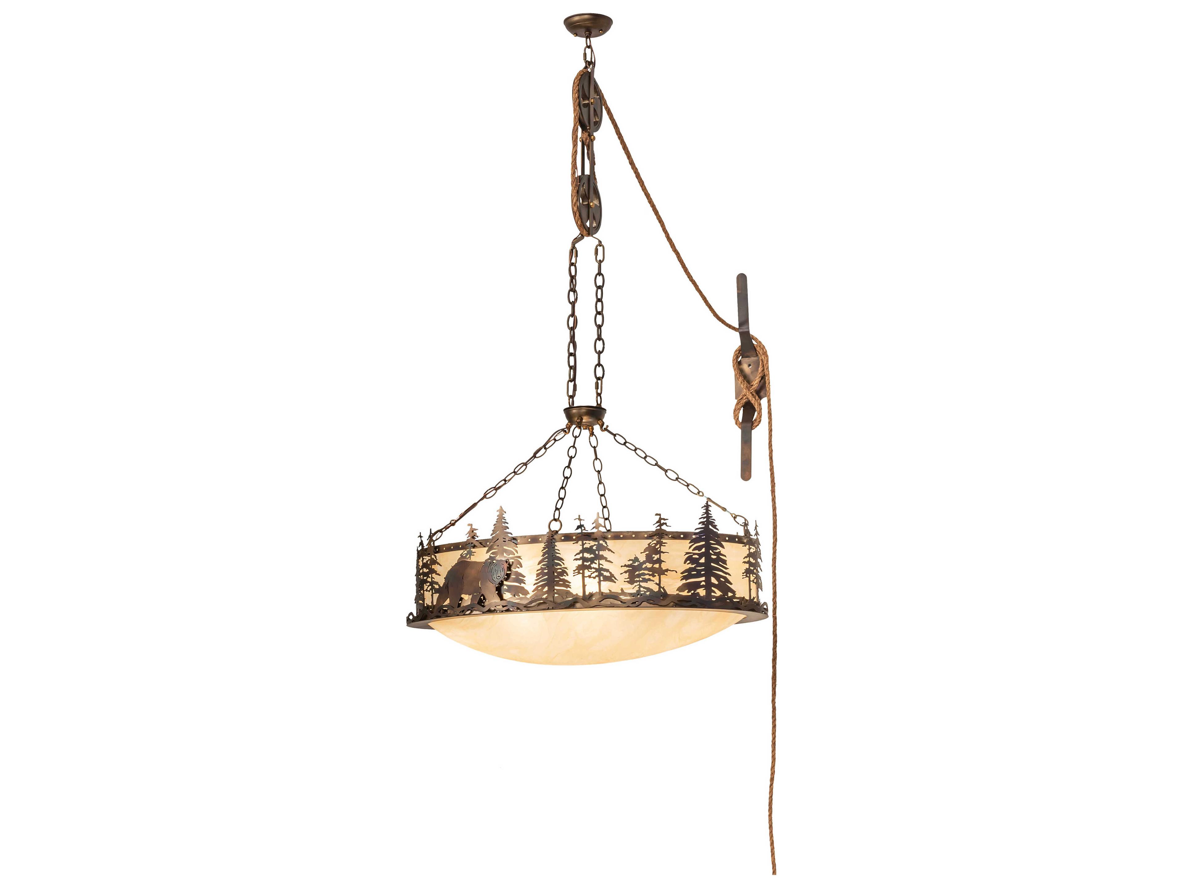 Meyda Lone Bear 6-Light Antique Copper Bowl Pendant