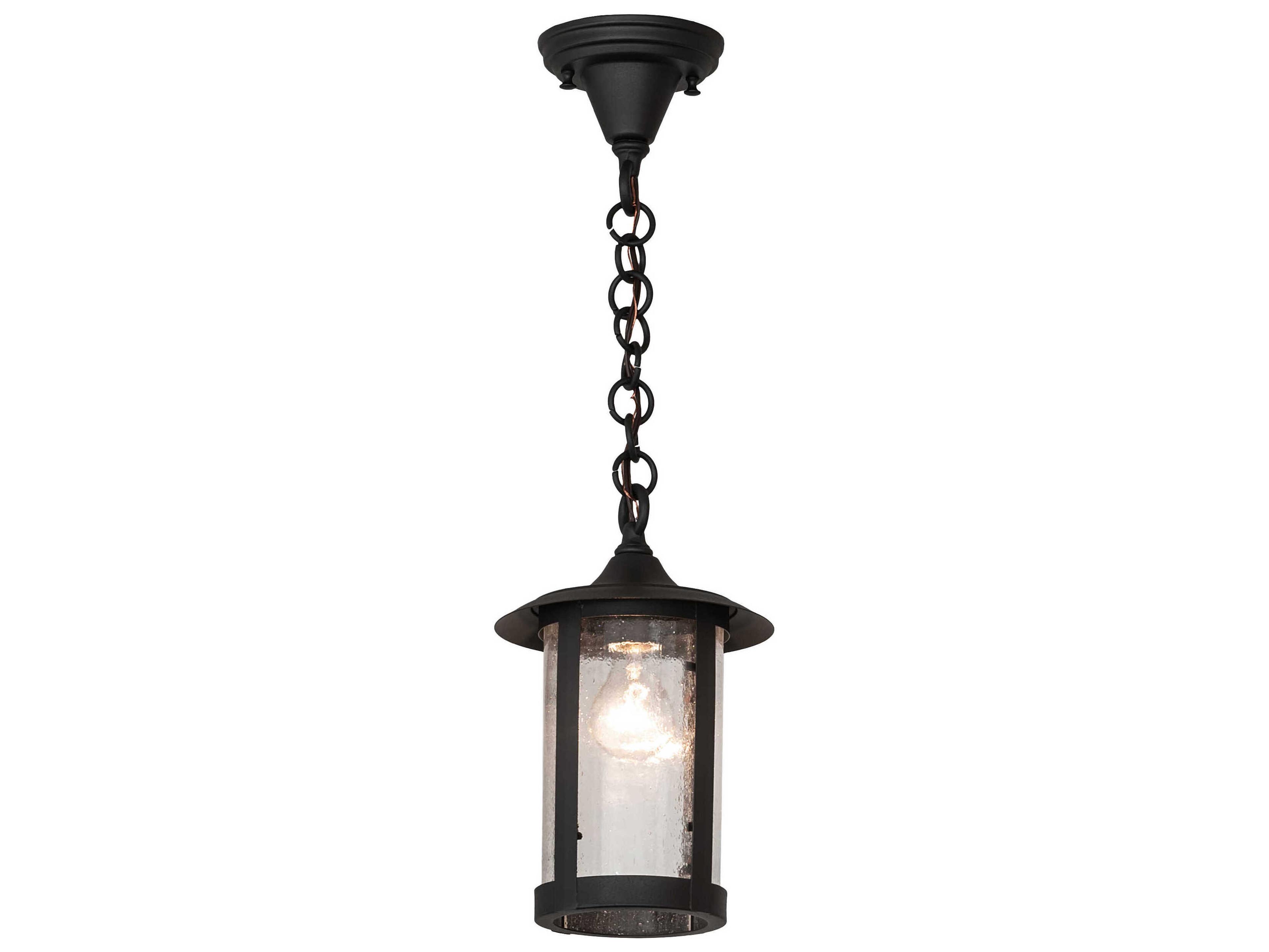 Meyda Fulton 1-Light Wrought Iron Black Glass Cylinder Lantern Mini Pendant