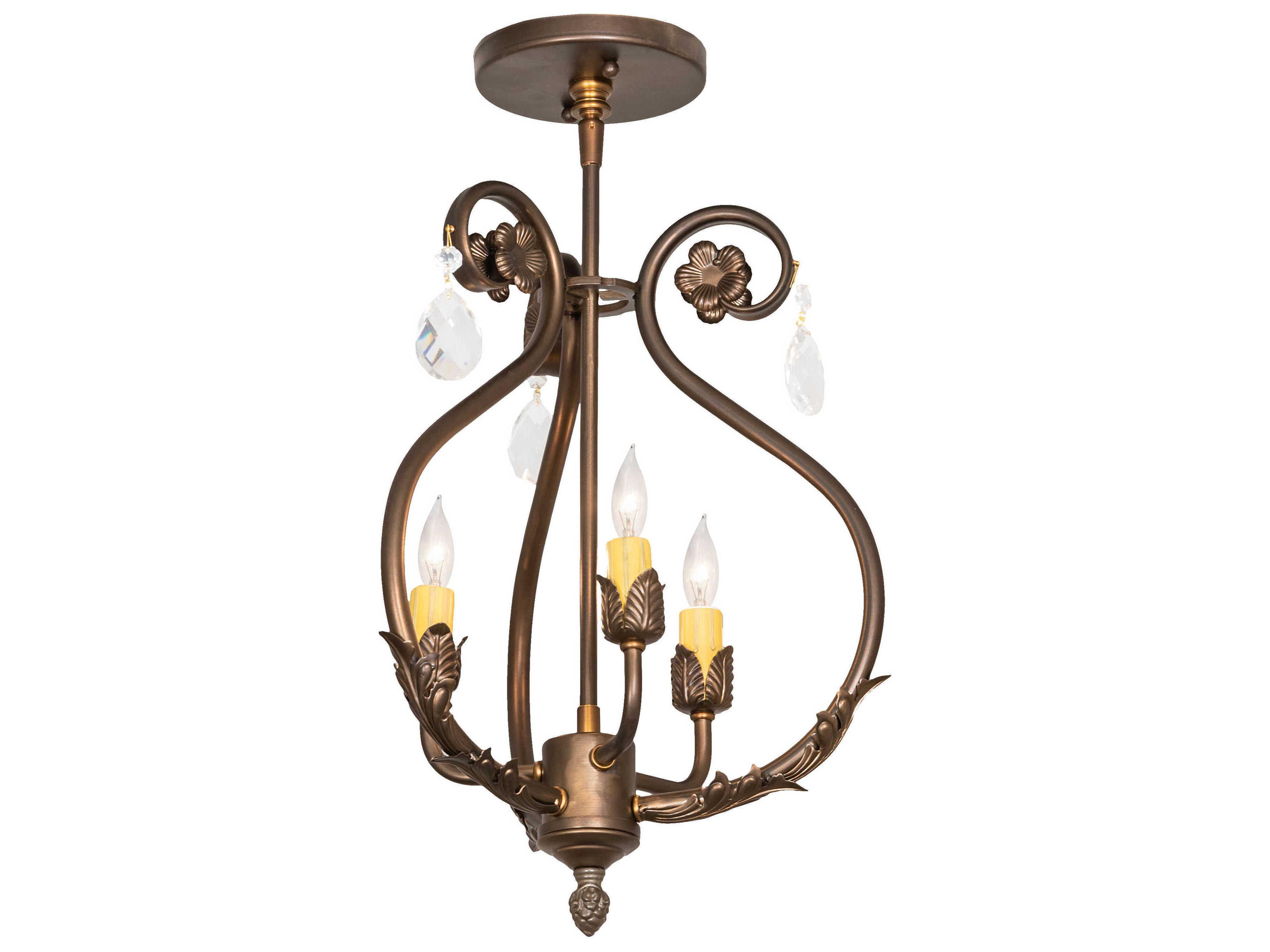 Meyda Antonia 3-Light Antique Copper Crystal Semi Flush Mount