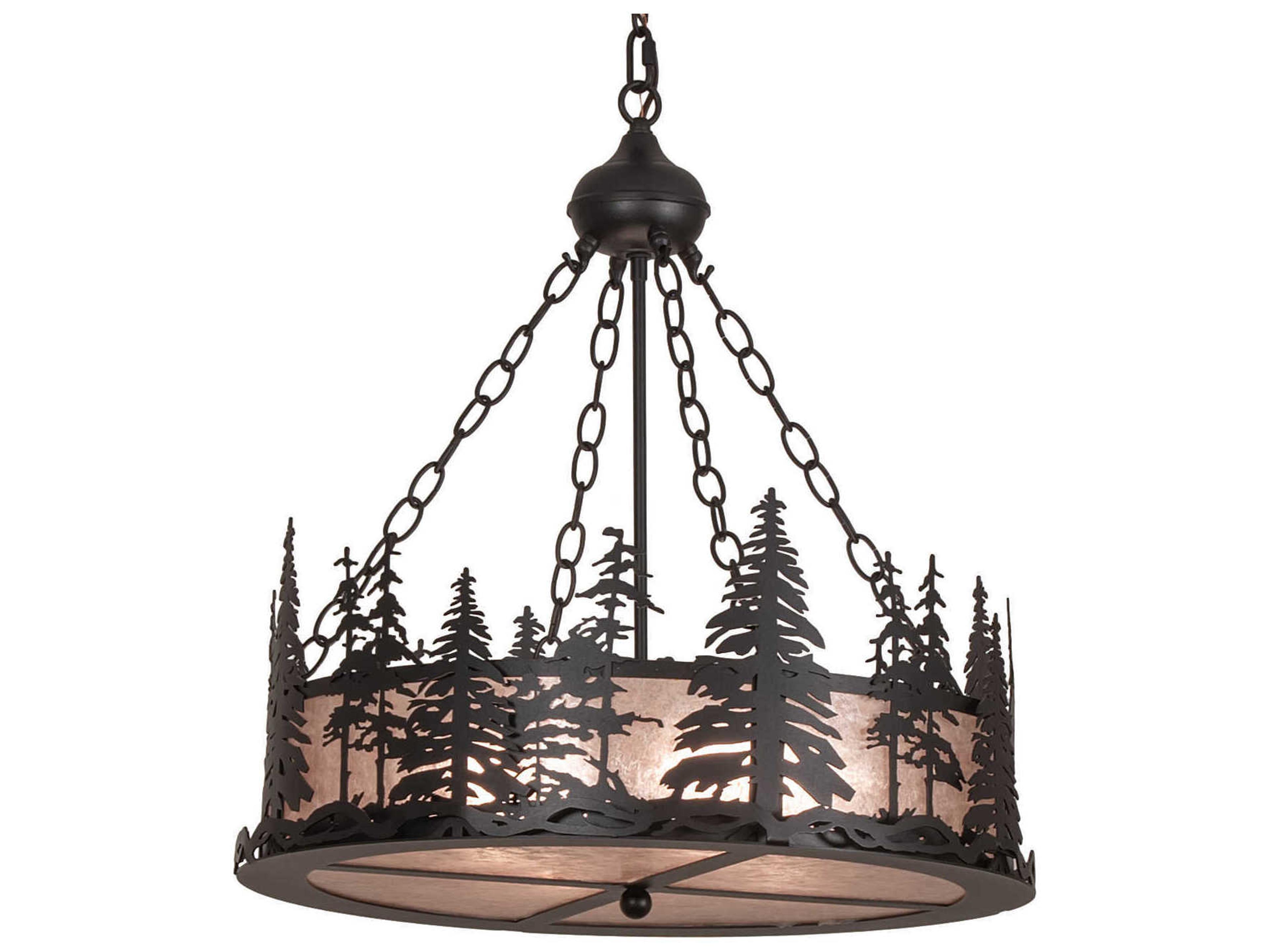 Meyda Tall Pines 4-Light Black Glass Drum Pendant