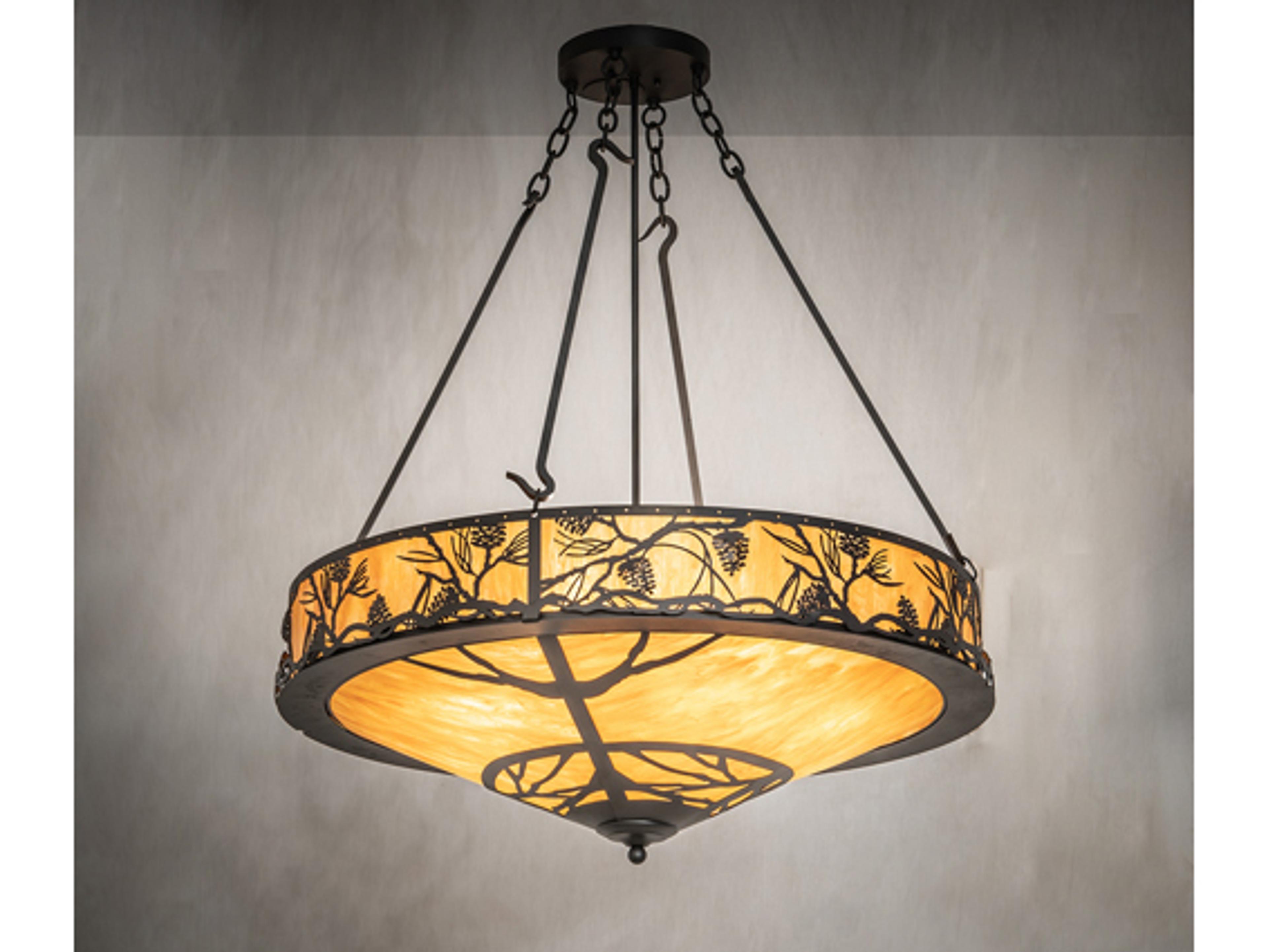 Meyda Whispering Pines 8-Light Wrought Iron Brown Glass Bowl Pendant