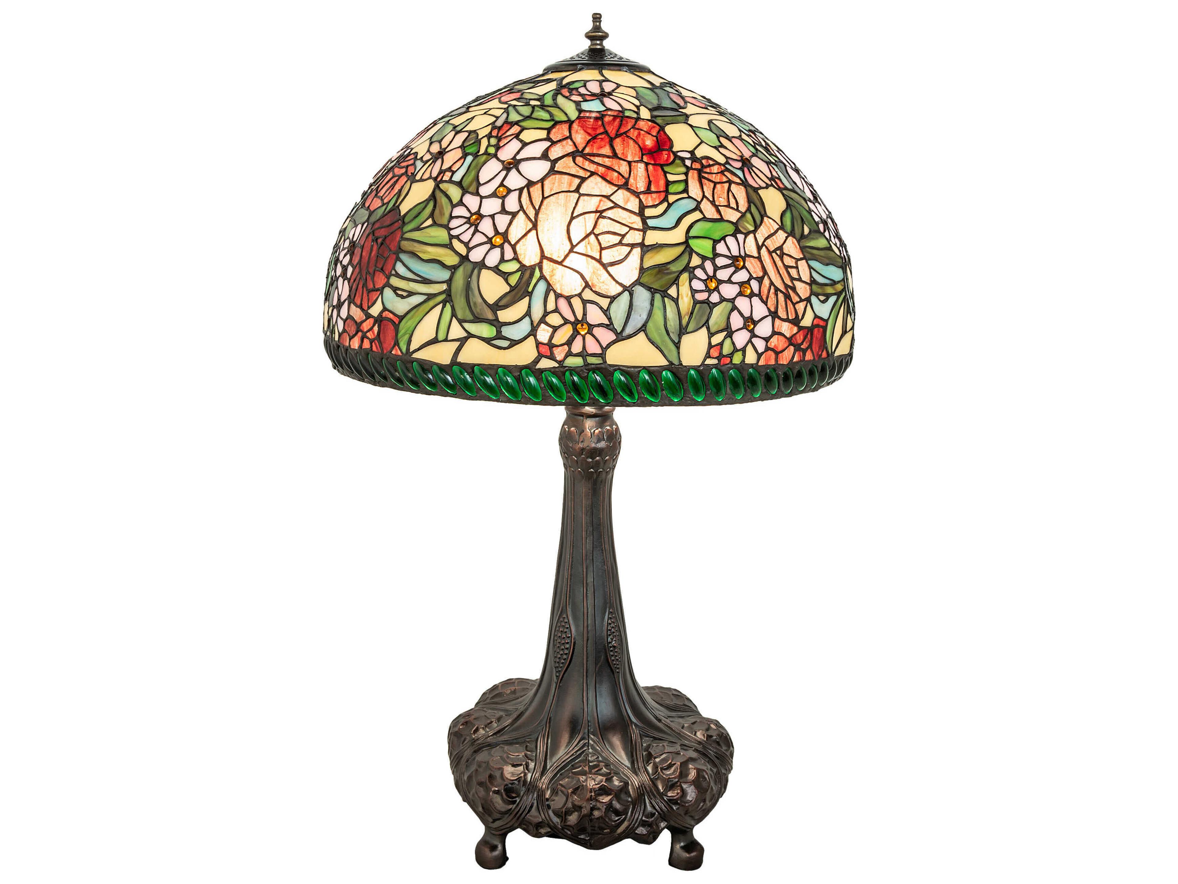Meyda Romance Rose Mahogany Bronze Glass Tiffany Buffet Lamp