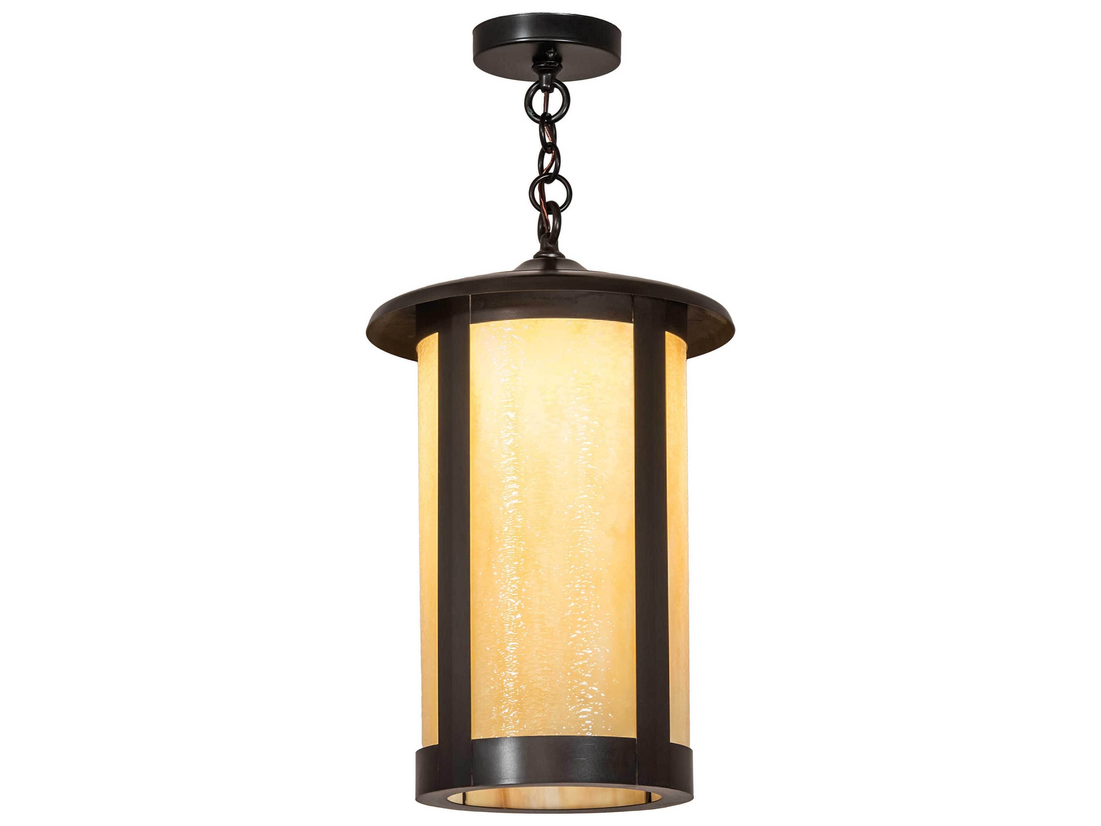 Meyda Fulton 1-Light Craftsman Brown Glass Cylinder Lantern Mini Pendant
